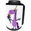 3dRose All Smiles Art Dragons and Unicorns - Funny Cute Purple Unicorn with Rainbow Flower - Can Cooler Bottle Wrap (cc_255665)