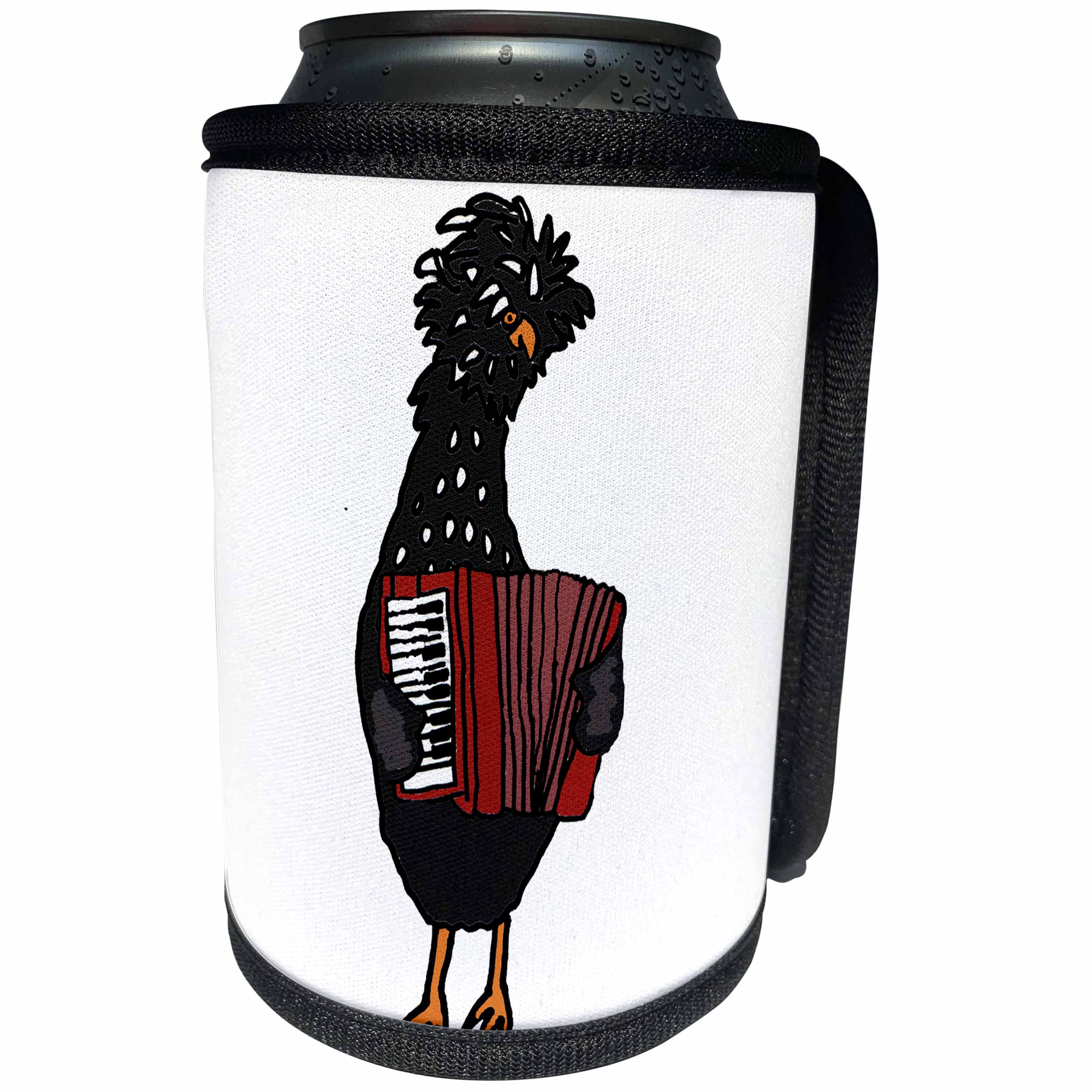 3dRose All Smiles Art Music - Funny Cute Polish Chicken Playing the Accordion - Can Cooler Bottle Wrap (cc_255669)