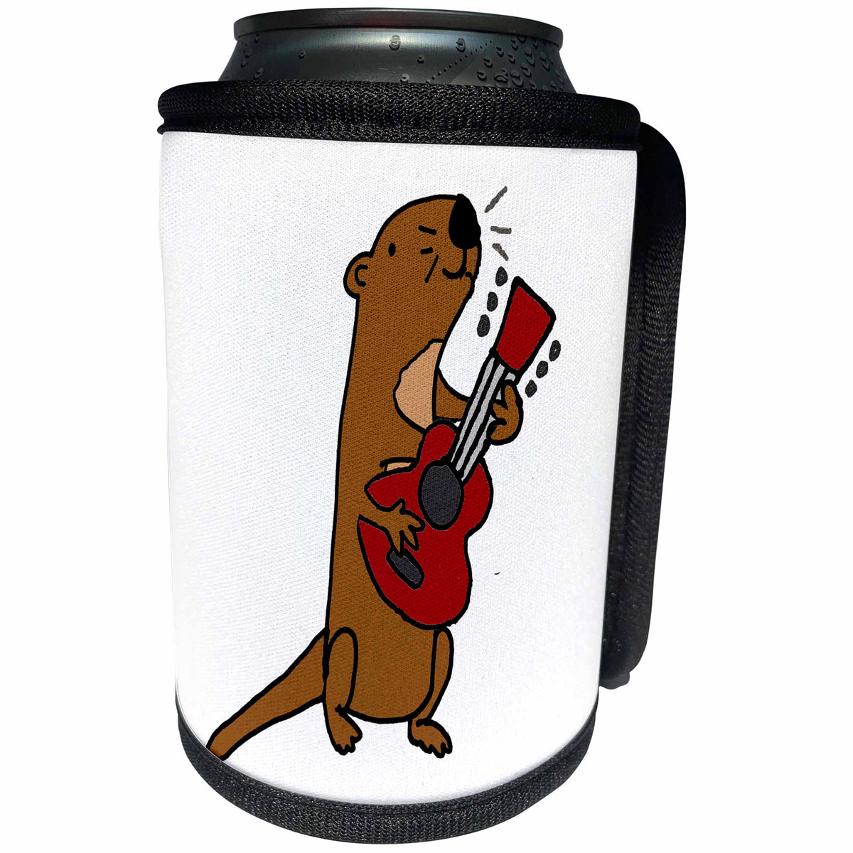 3dRose All Smiles Art Music - Funny Cute Sea Otter Playing a Red guitar Cartoon - Can Cooler Bottle Wrap (cc_255670)
