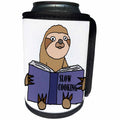 3dRose All Smiles Art Sports and Hobbies - Funny Cute Sloth Reading Slow Cooking Book - Can Cooler Bottle Wrap (cc_255673)