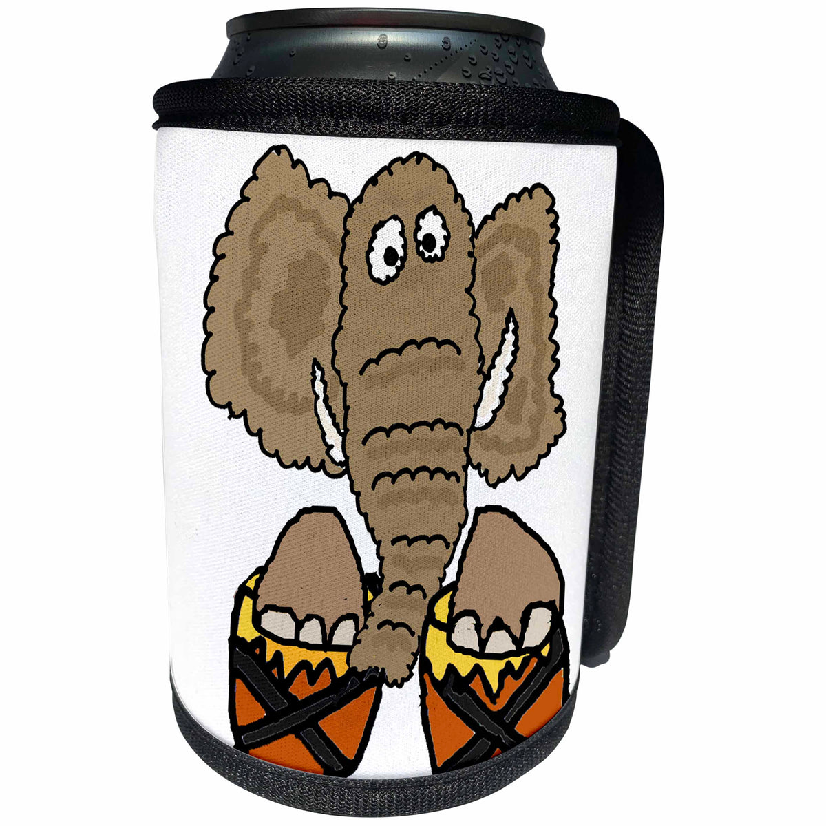 3dRose All Smiles Art Music - Funny Cute Elephant Playing Bongo Drums - Can Cooler Bottle Wrap (cc_255759)