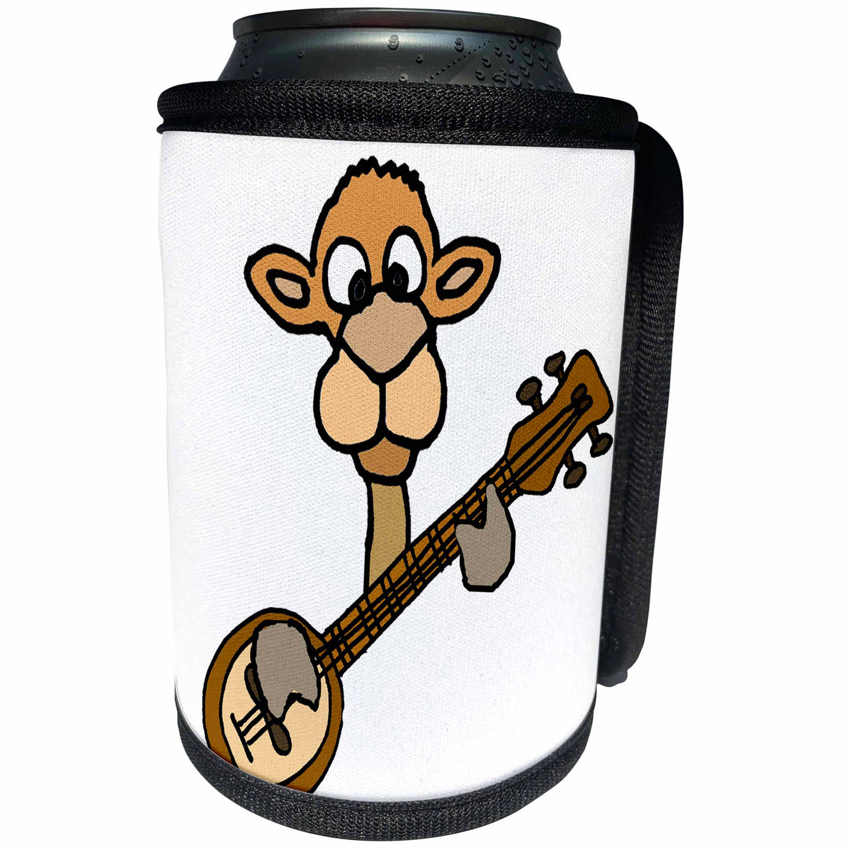 3dRose All Smiles Art Music - Funny Cute Camel Playing Banjo - Can Cooler Bottle Wrap (cc_255764)