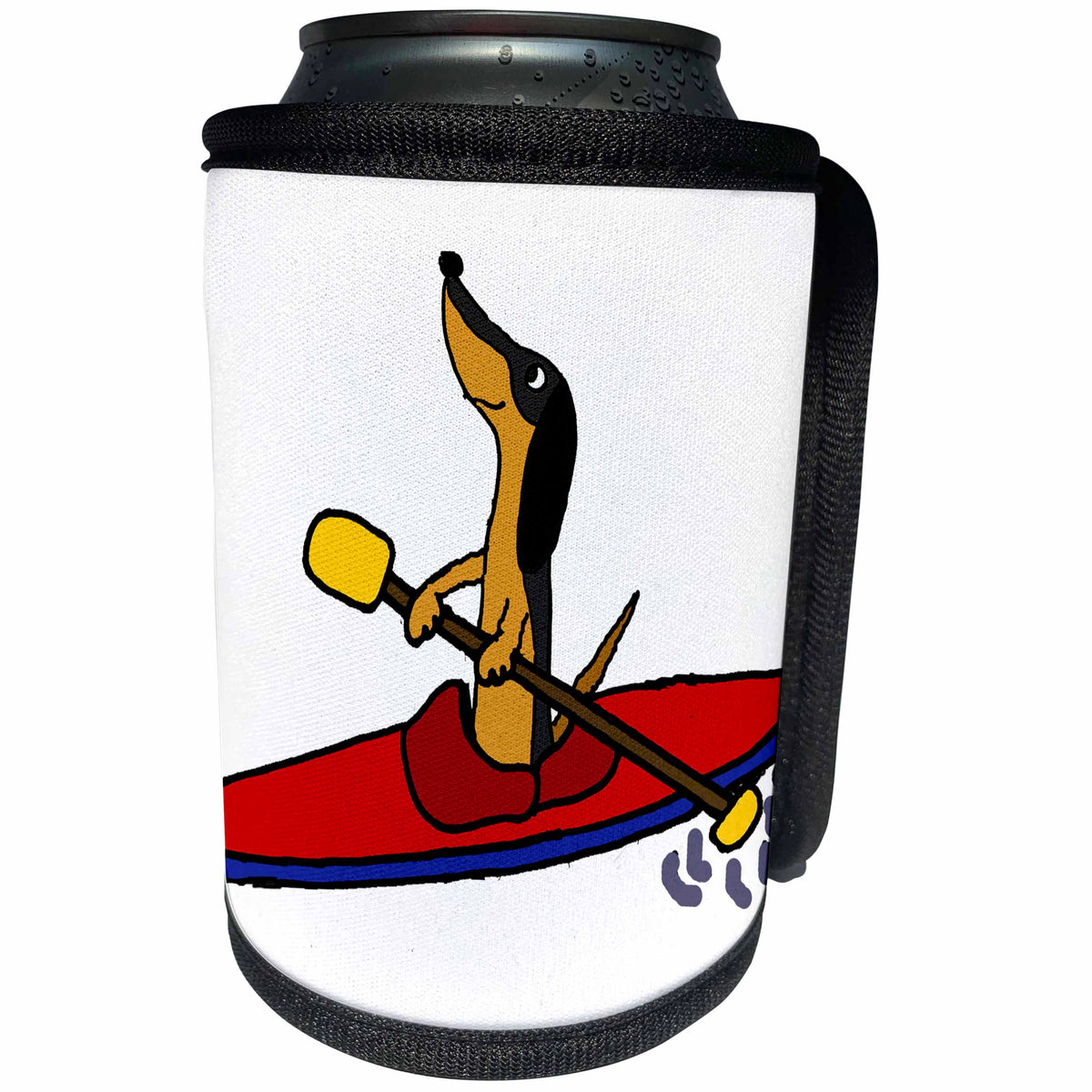 3dRose All Smiles Art Sports and Hobbies - Funny Cute Dachshund Dog Kayaking in Red Kayak - Can Cooler Bottle Wrap (cc_255768)