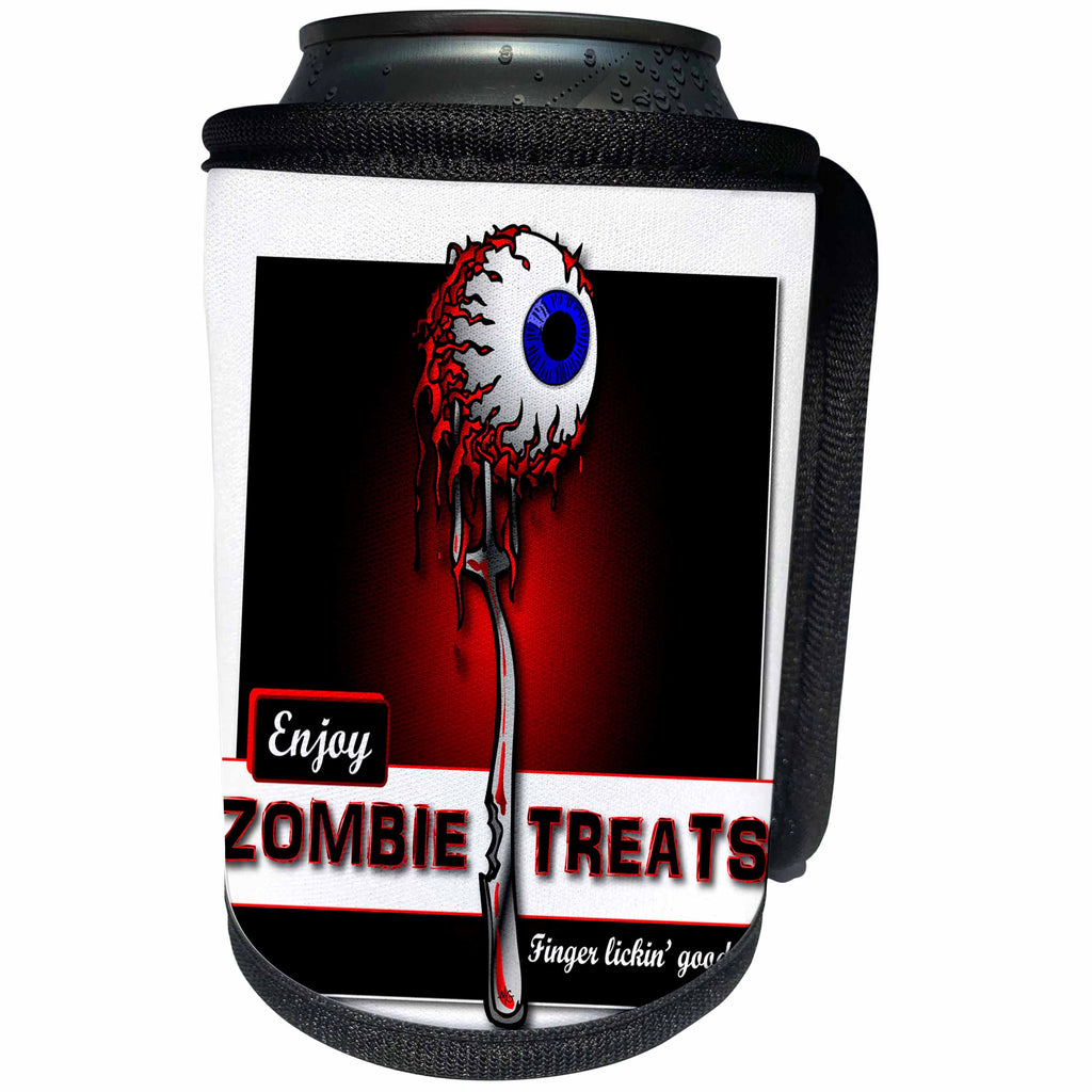 3dRose Mark Grace ZOMBIE SURVIVORS Treats - ZOMBIES zombie treats 2 on white - Can Cooler Bottle Wrap (cc_25577)