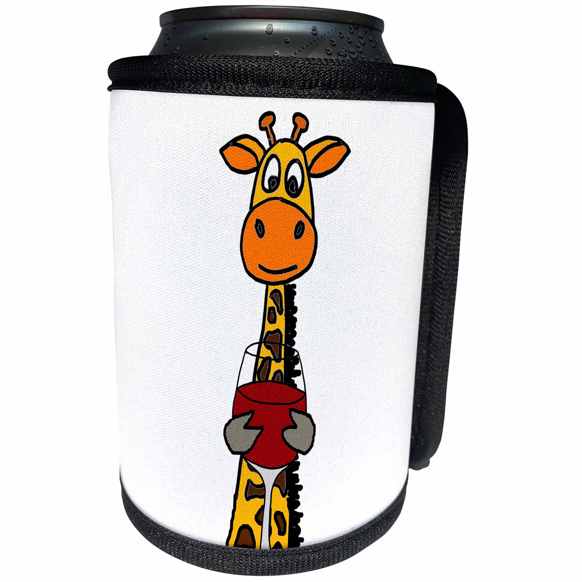 3dRose All Smiles Art Funny - Funny Cute Giraffe Drinking Red Wine - Can Cooler Bottle Wrap (cc_255771)