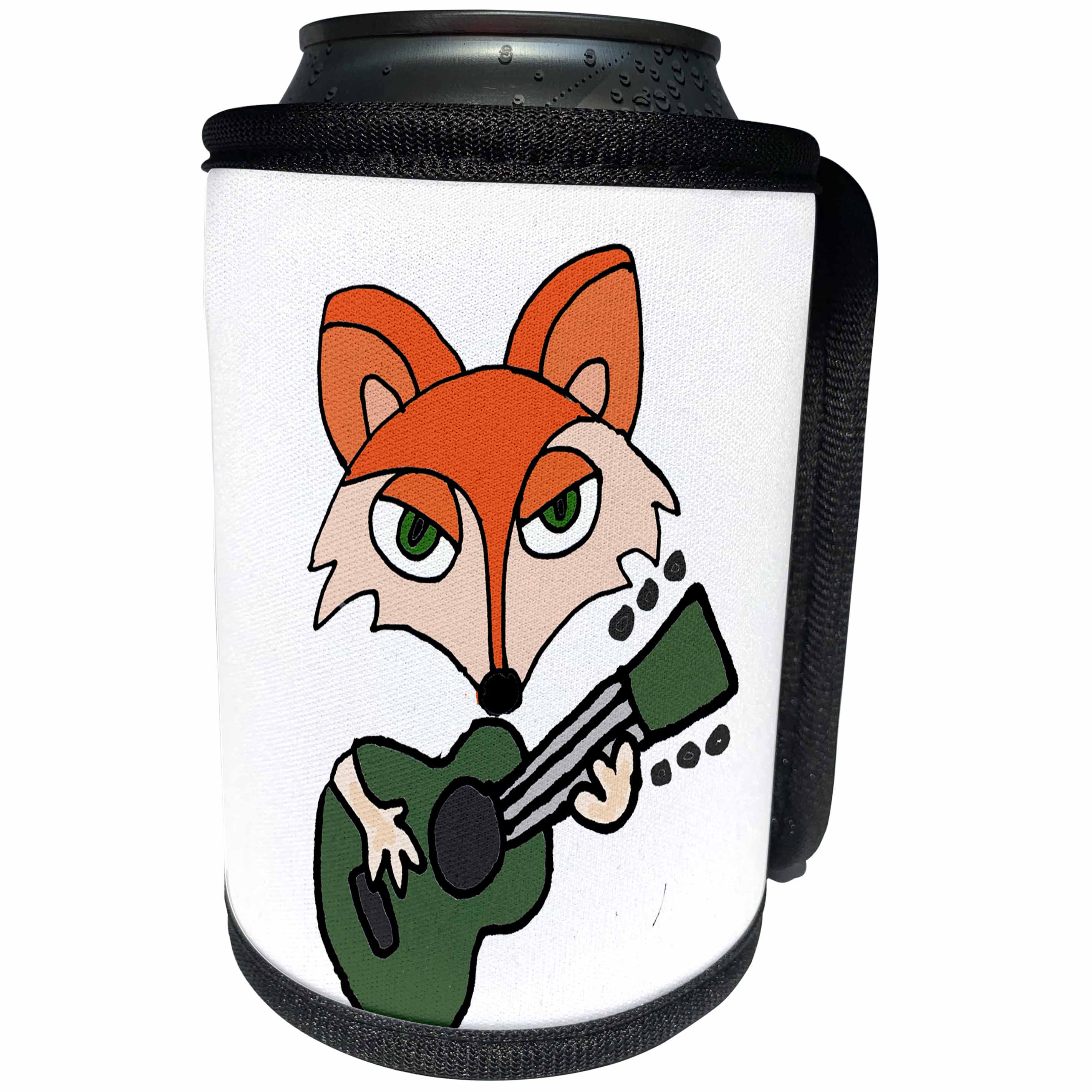 3dRose All Smiles Art Music - Funny Cool Foxy Red Fox Playing Guitar - Can Cooler Bottle Wrap (cc_255772)