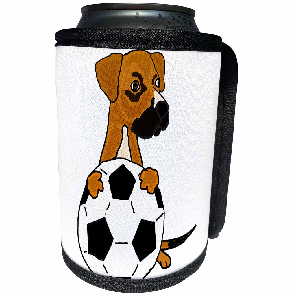 3dRose All Smiles Art Sports and Hobbies - Funny Cute Boxer Mix Rescue Dog Playing Soccer - Can Cooler Bottle Wrap (cc_255775)