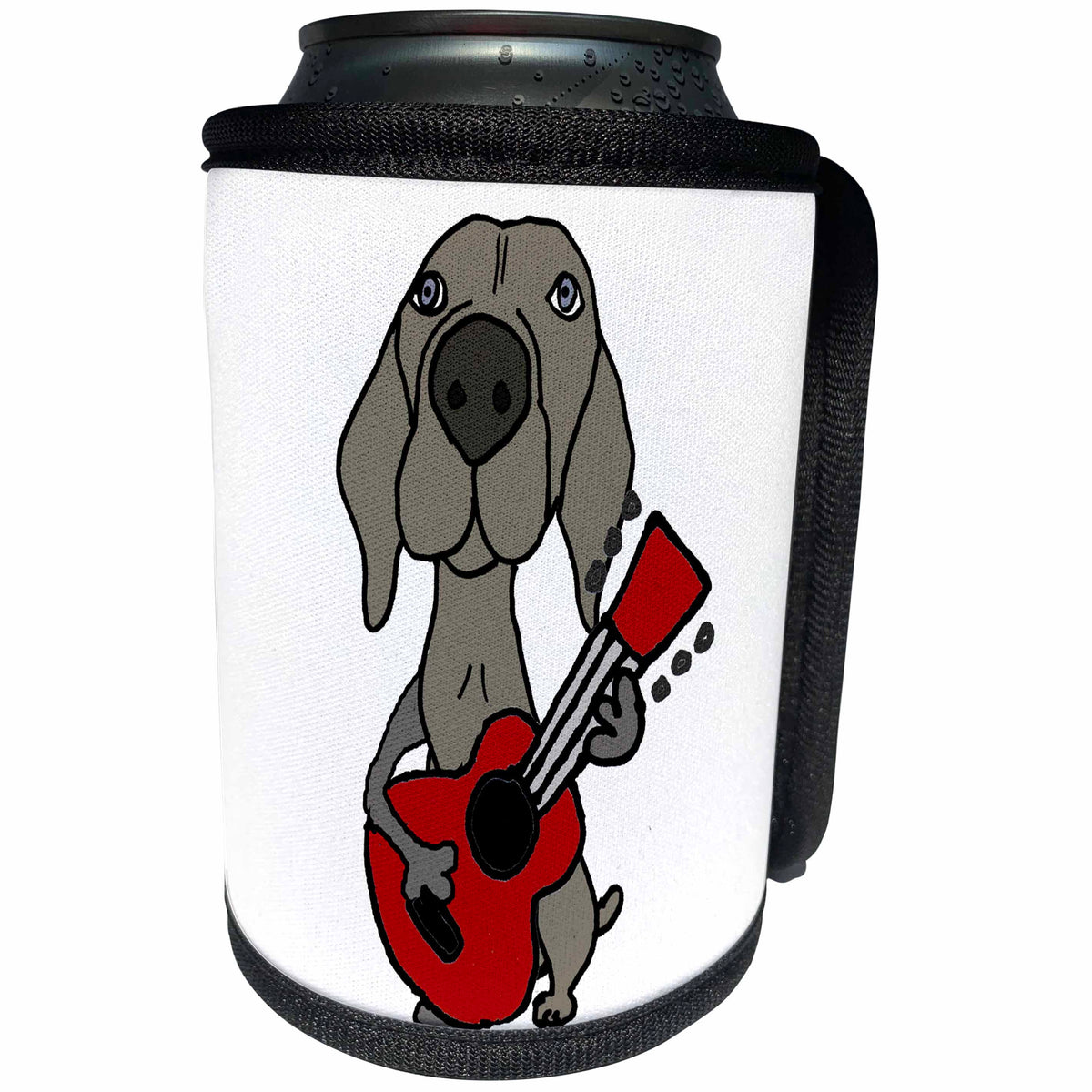 3dRose All Smiles Art Pets - Funny Cute Weimaraner Dog Playing Red Guitar - Can Cooler Bottle Wrap (cc_255778)