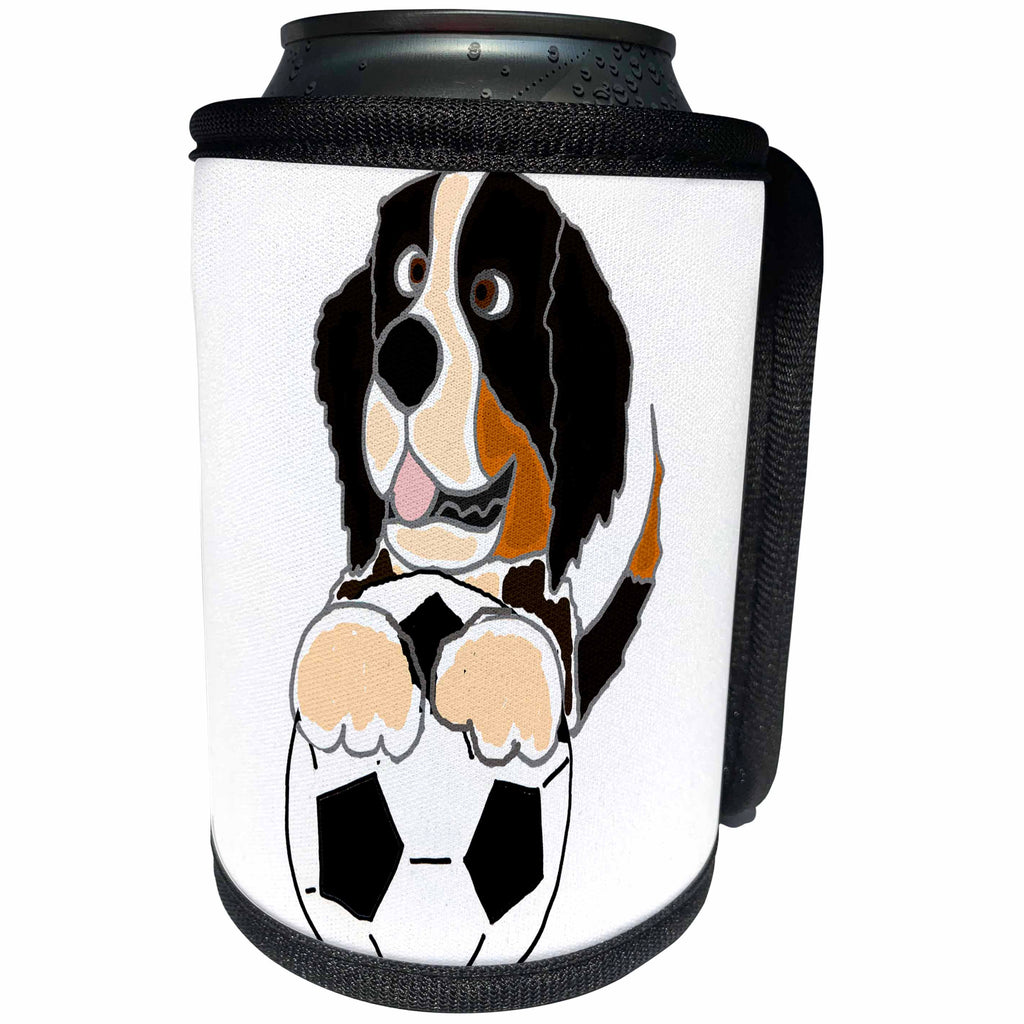 3dRose Funny Cute Bernese Mountain Dog Playing Soccer - Can Cooler Bottle Wrap (cc_255779)
