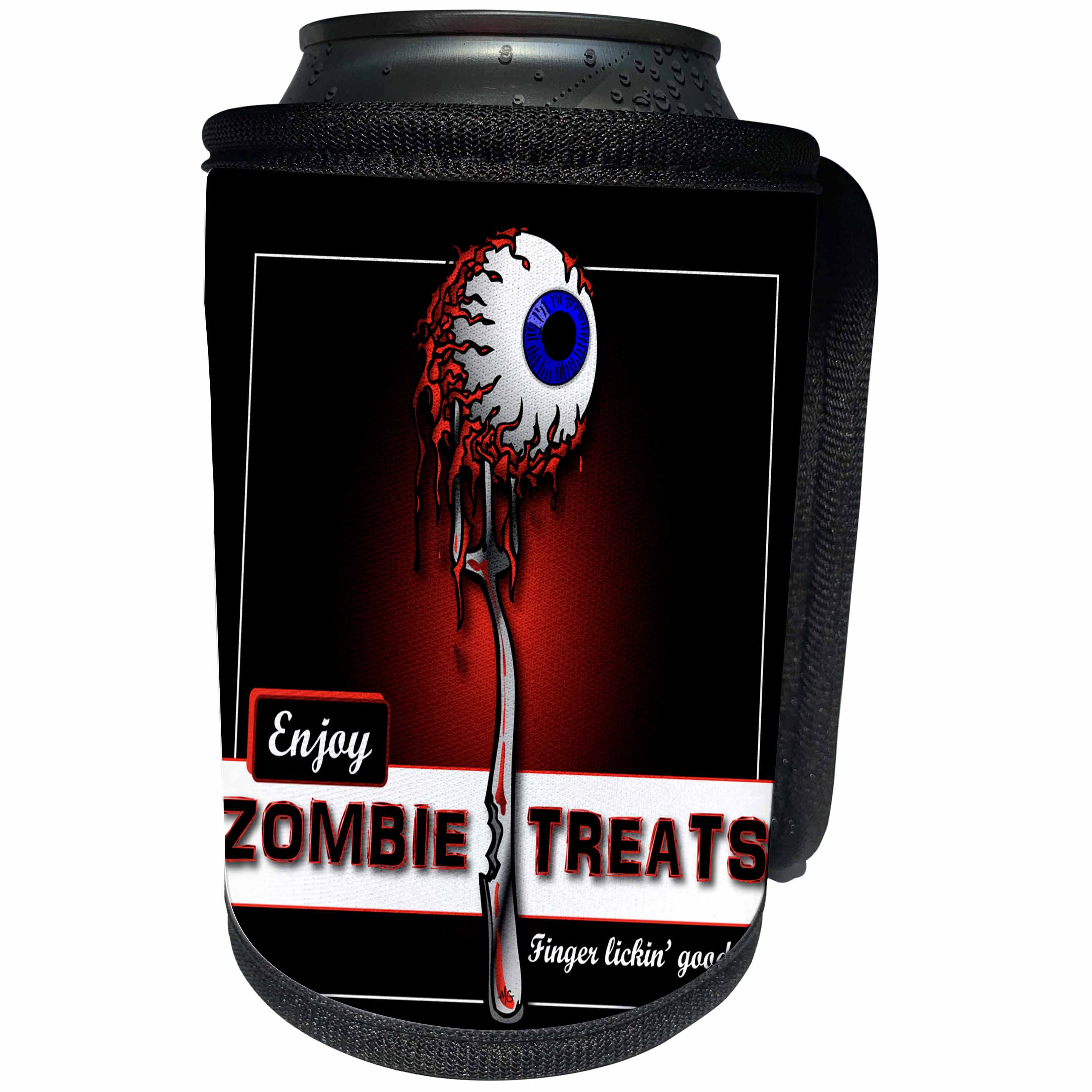 3dRose Mark Grace ZOMBIE SURVIVORS Treats - ZOMBIES zombie treats 2 on black - Can Cooler Bottle Wrap (cc_25578)