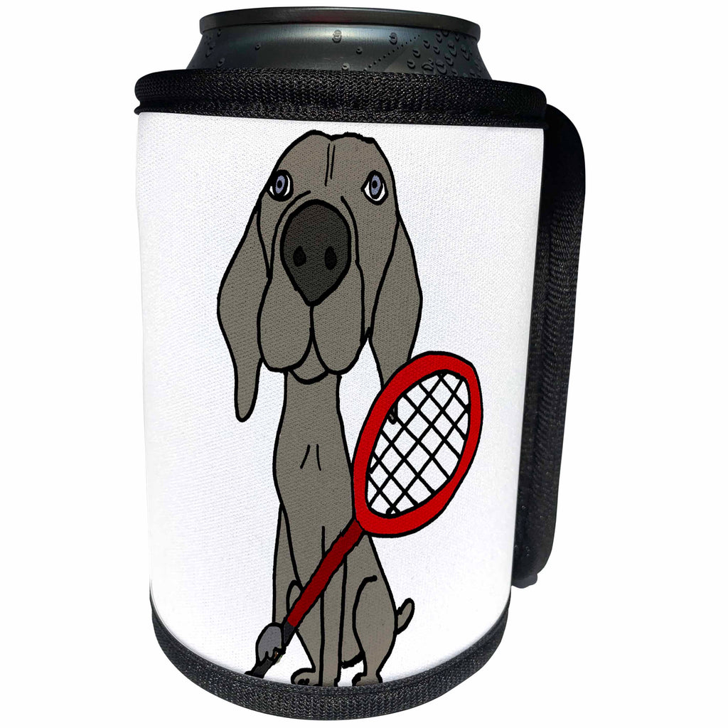 3dRose All Smiles Art Pets - Funny Cute Weimaraner Dog Playing Tennis - Can Cooler Bottle Wrap (cc_255782)
