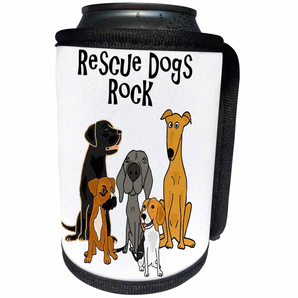 3dRose All Smiles Art Pets - Funny Cute Rescue Dogs Rock Cartoon - Can Cooler Bottle Wrap (cc_255784)