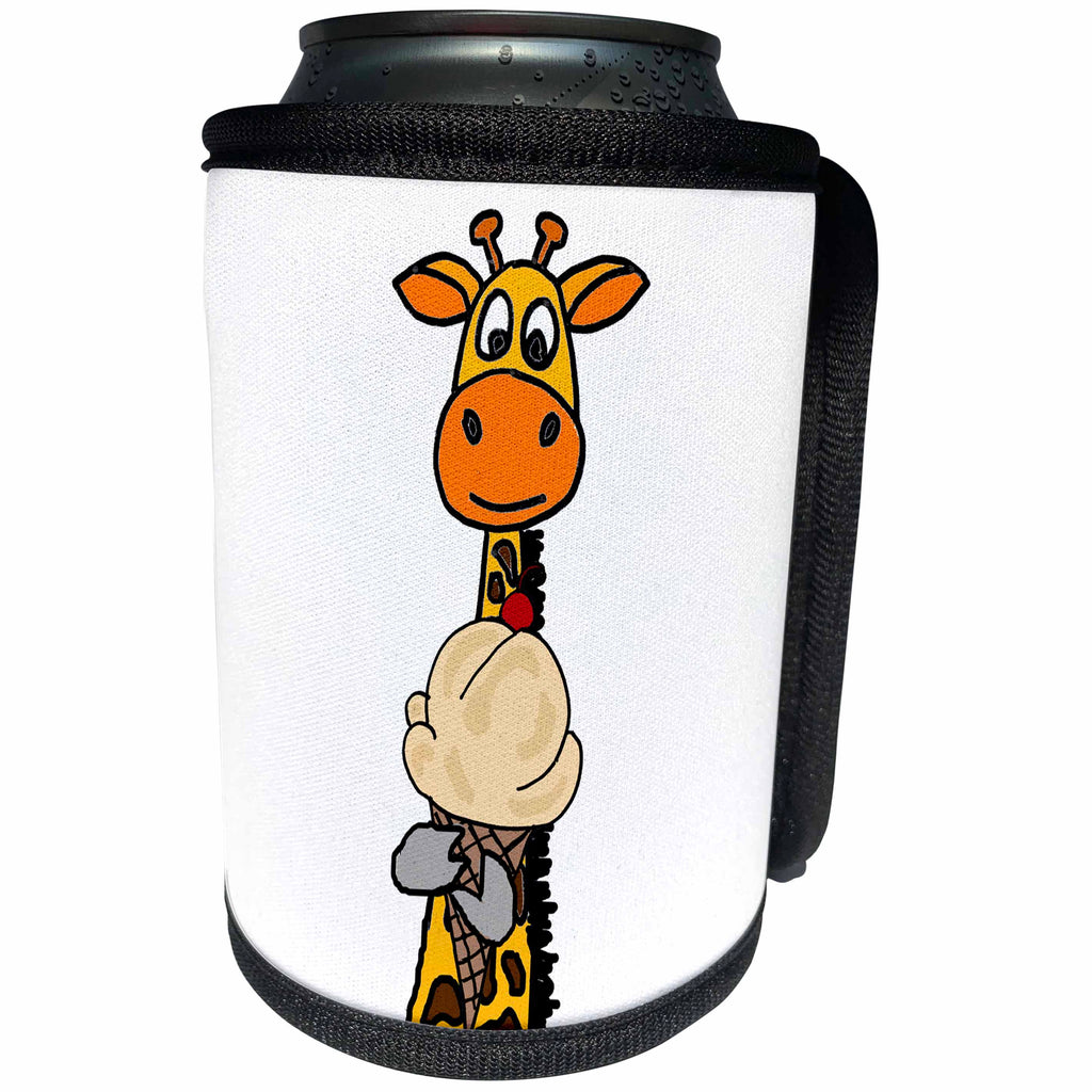 3dRose All Smiles Art Giraffes - Funny Cute Giraffe Eating Vanilla Ice Cream Cone - Can Cooler Bottle Wrap (cc_255785)