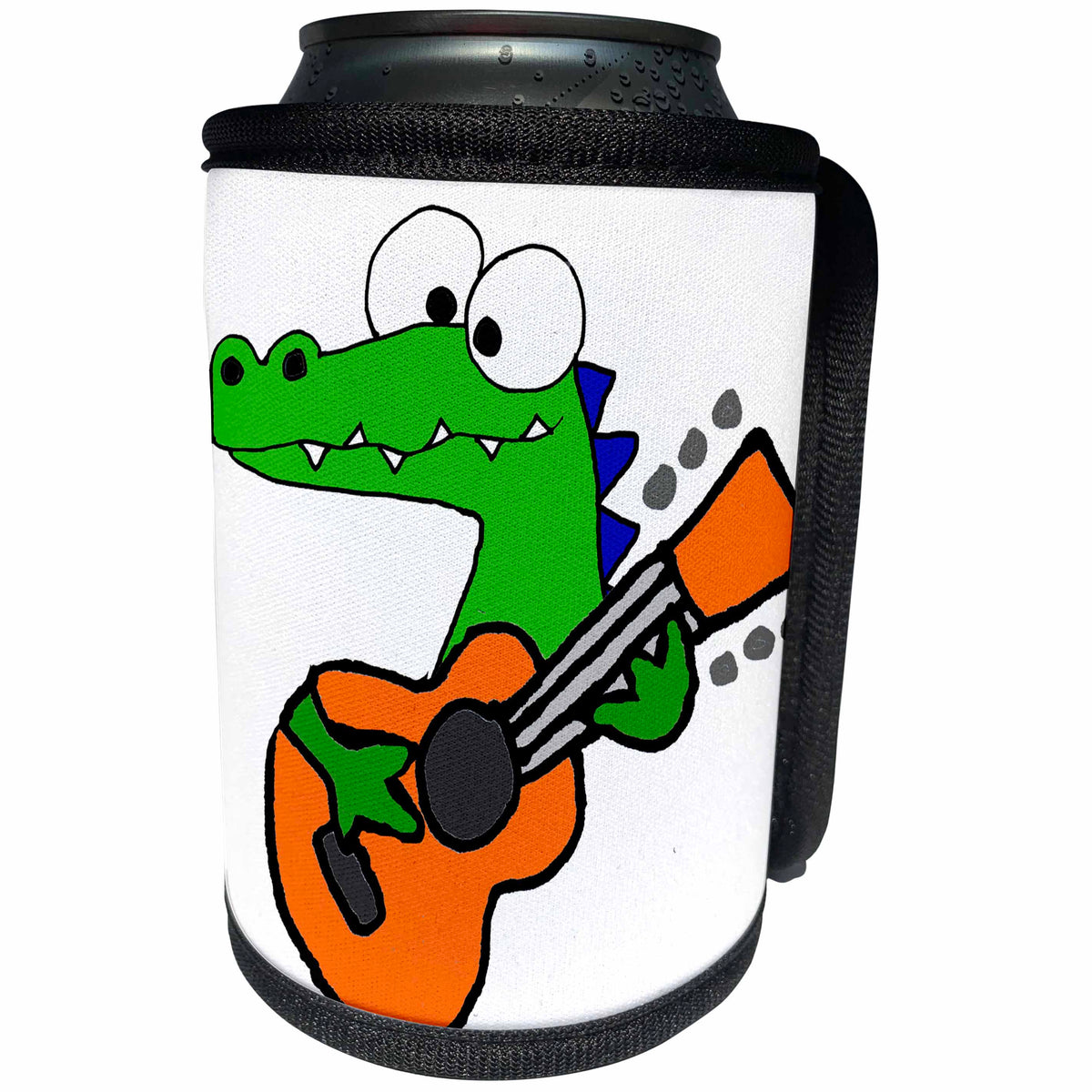 3dRose All Smiles Art Music - Funny Cute Alligator Playing Orange Guitar - Can Cooler Bottle Wrap (cc_255788)