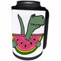 3dRose All Smiles Art Dinosaurs - Funny Cute Trex Dinosaur Eating Watermelon - Can Cooler Bottle Wrap (cc_255789)
