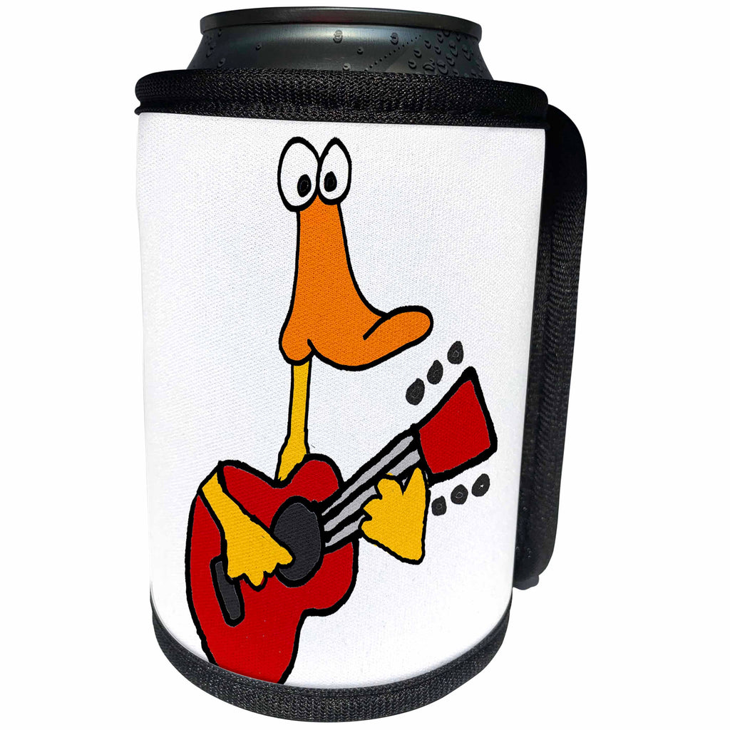 3dRose All Smiles Art Music - Funny Cute Yellow Duck Playing the Guitar - Can Cooler Bottle Wrap (cc_255792)