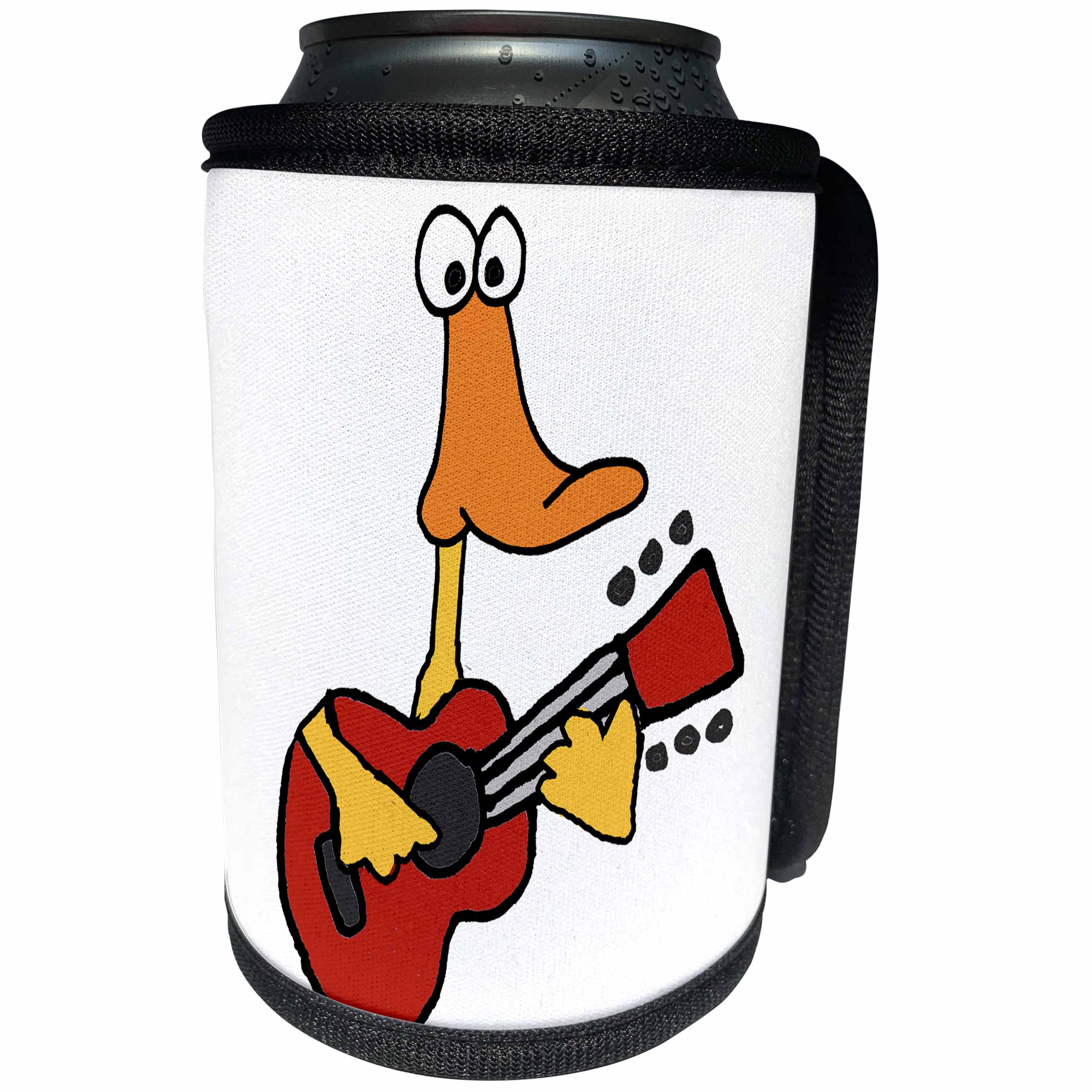 3dRose All Smiles Art Music - Funny Cute Yellow Duck Playing the Guitar - Can Cooler Bottle Wrap (cc_255792)