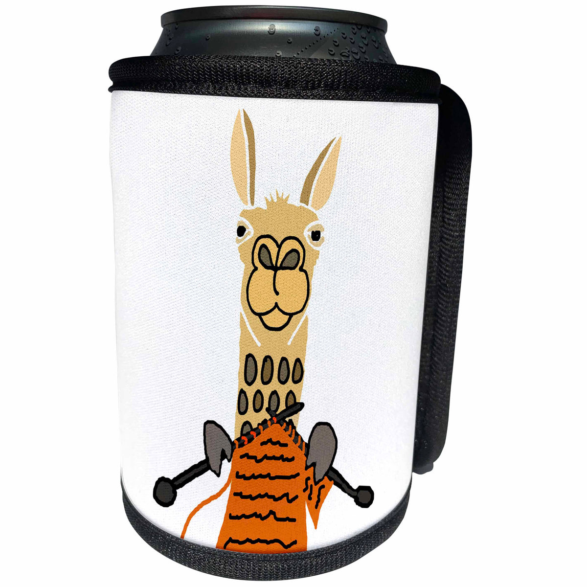 3dRose All Smiles Art Animals - Funny Cute Llama Knitting - Can Cooler Bottle Wrap (cc_255795)