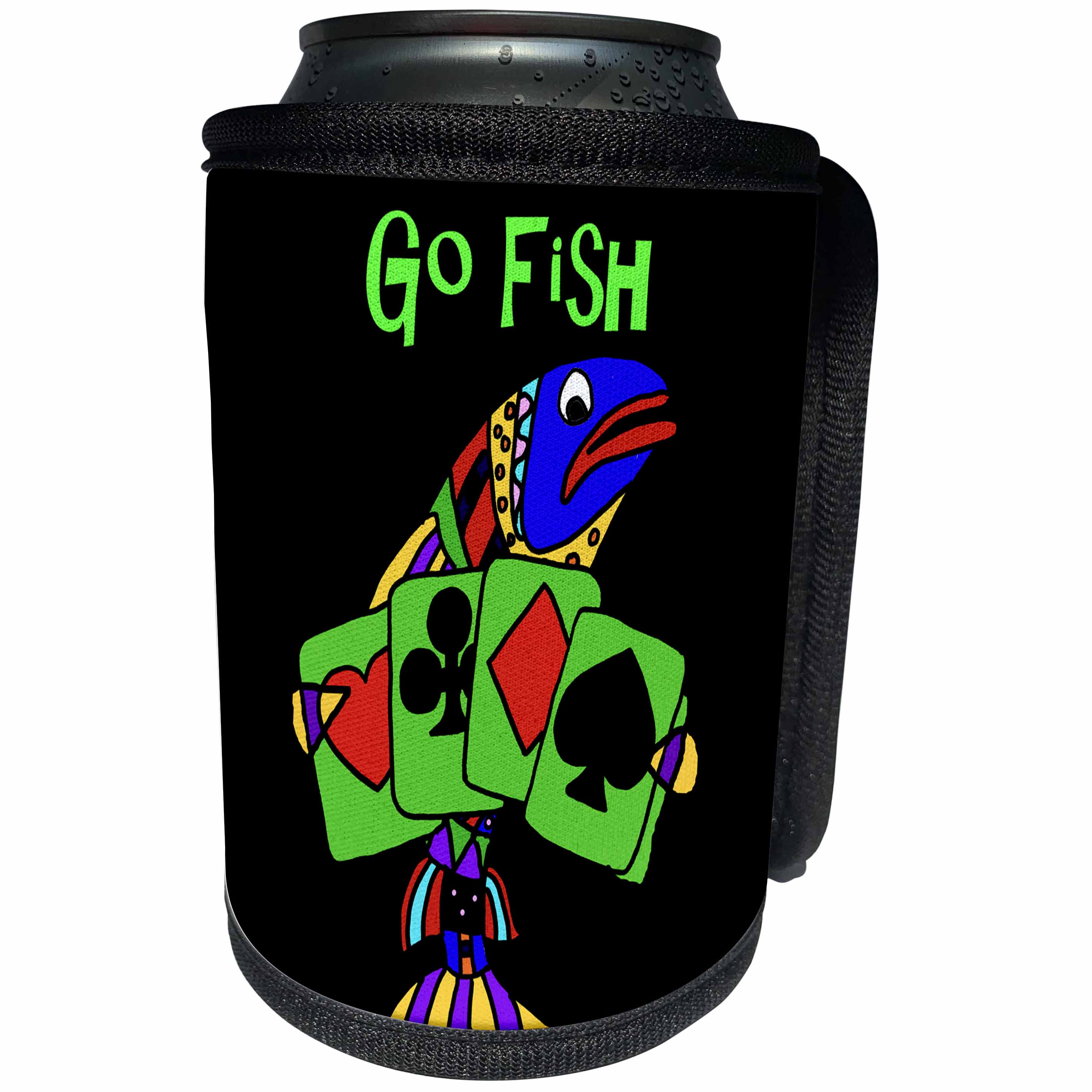 3dRose All Smiles Art Funny - Funny Cute Colorful Fish Playing Go Fish Card game - Can Cooler Bottle Wrap (cc_255796)