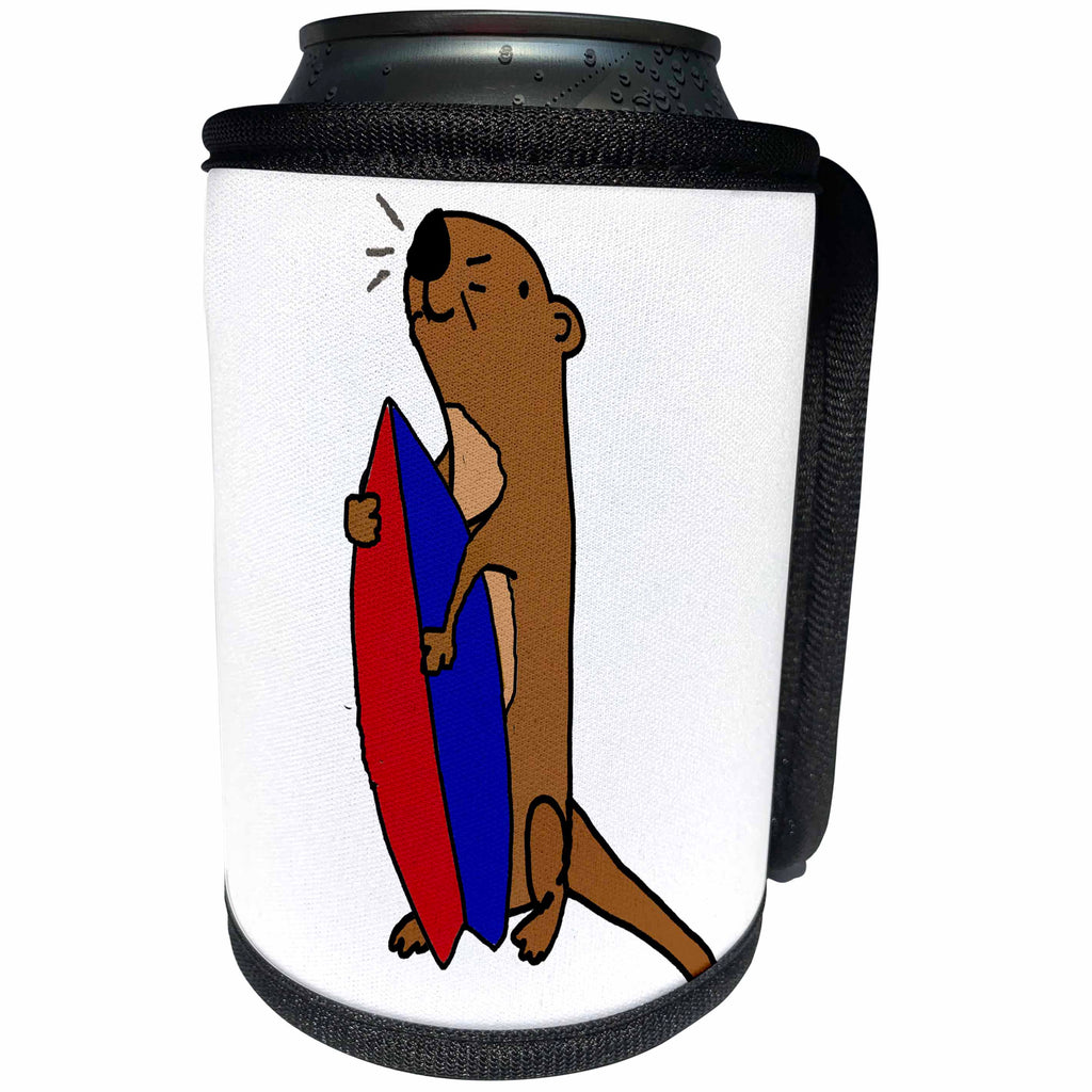3dRose All Smiles Art Sports and Hobbies - Funny Cute Sea Otter Surfing - Can Cooler Bottle Wrap (cc_255798)