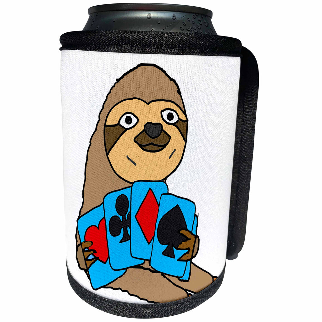 3dRose All Smiles Art Sports and Hobbies - Funny Cute Sloth Playing Card Game - Can Cooler Bottle Wrap (cc_255803)