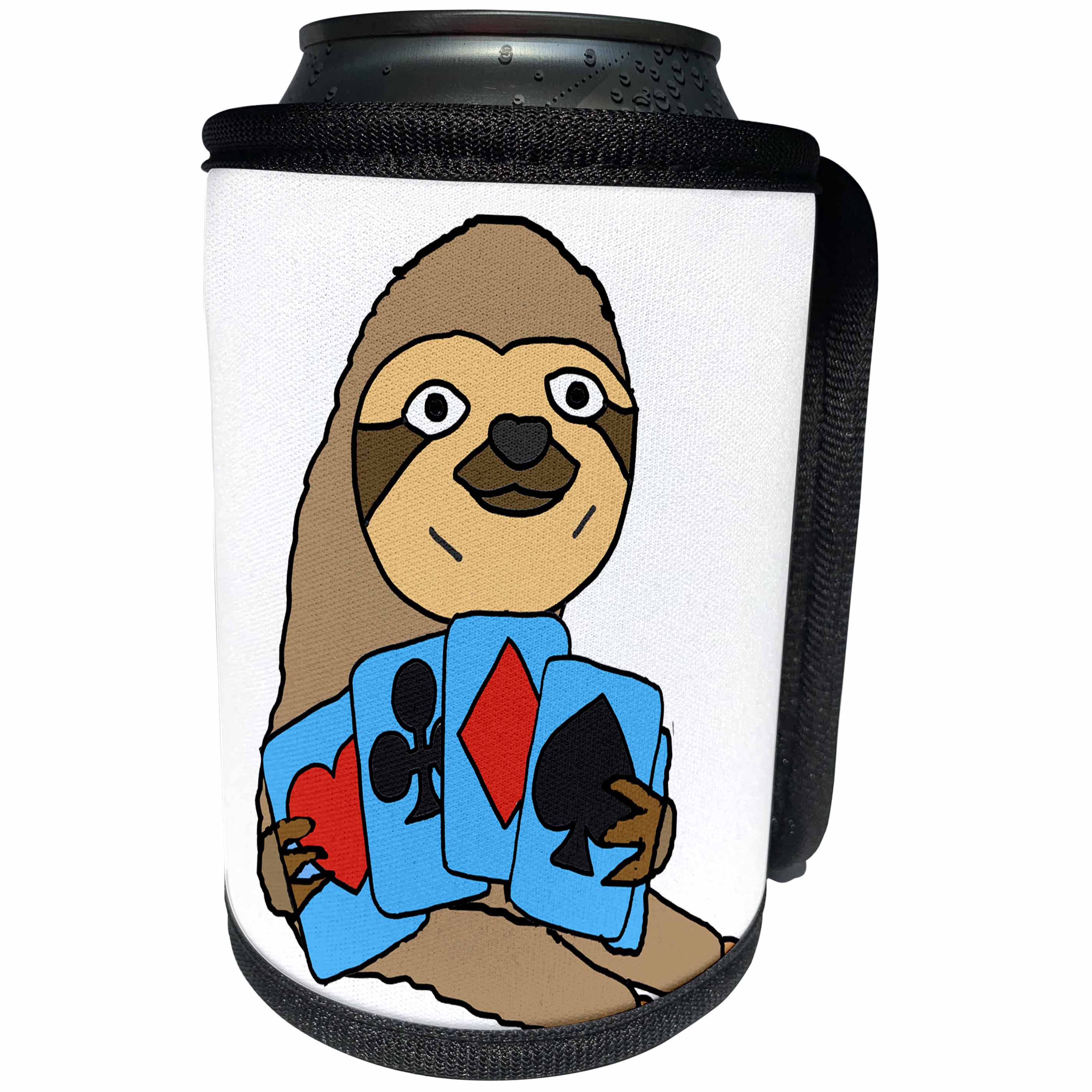 3dRose All Smiles Art Sports and Hobbies - Funny Cute Sloth Playing Card Game - Can Cooler Bottle Wrap (cc_255803)