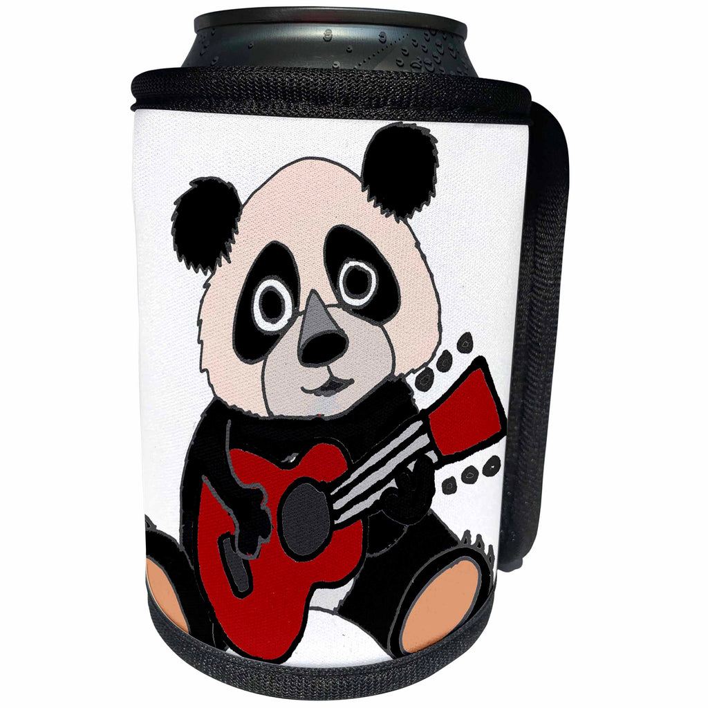 3dRose All Smiles Art Music - Funny Cute Panda Bear Playing Guitar - Can Cooler Bottle Wrap (cc_255808)