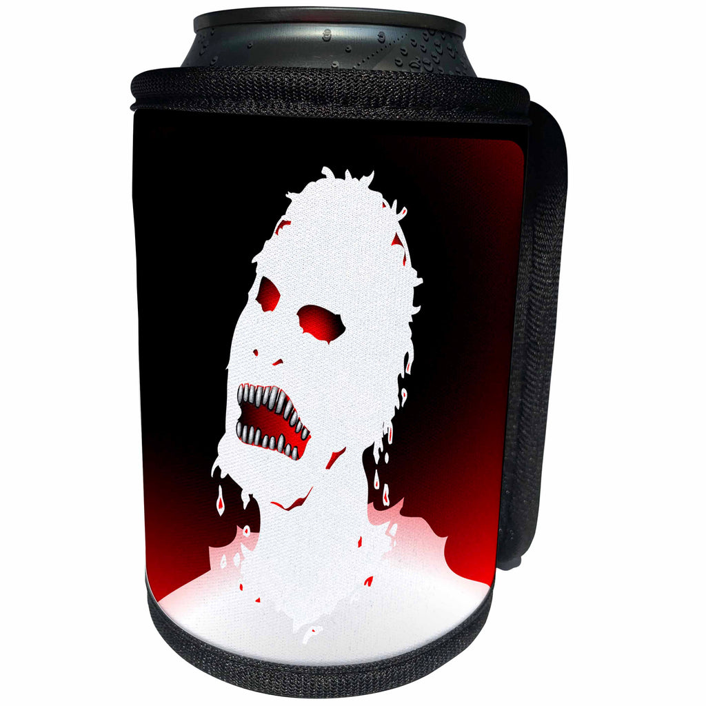 3dRose Mark Grace ZOMBIE SURVIVORS Zombies - ZOMBIES white zombie 1 on black - Can Cooler Bottle Wrap (cc_25581)
