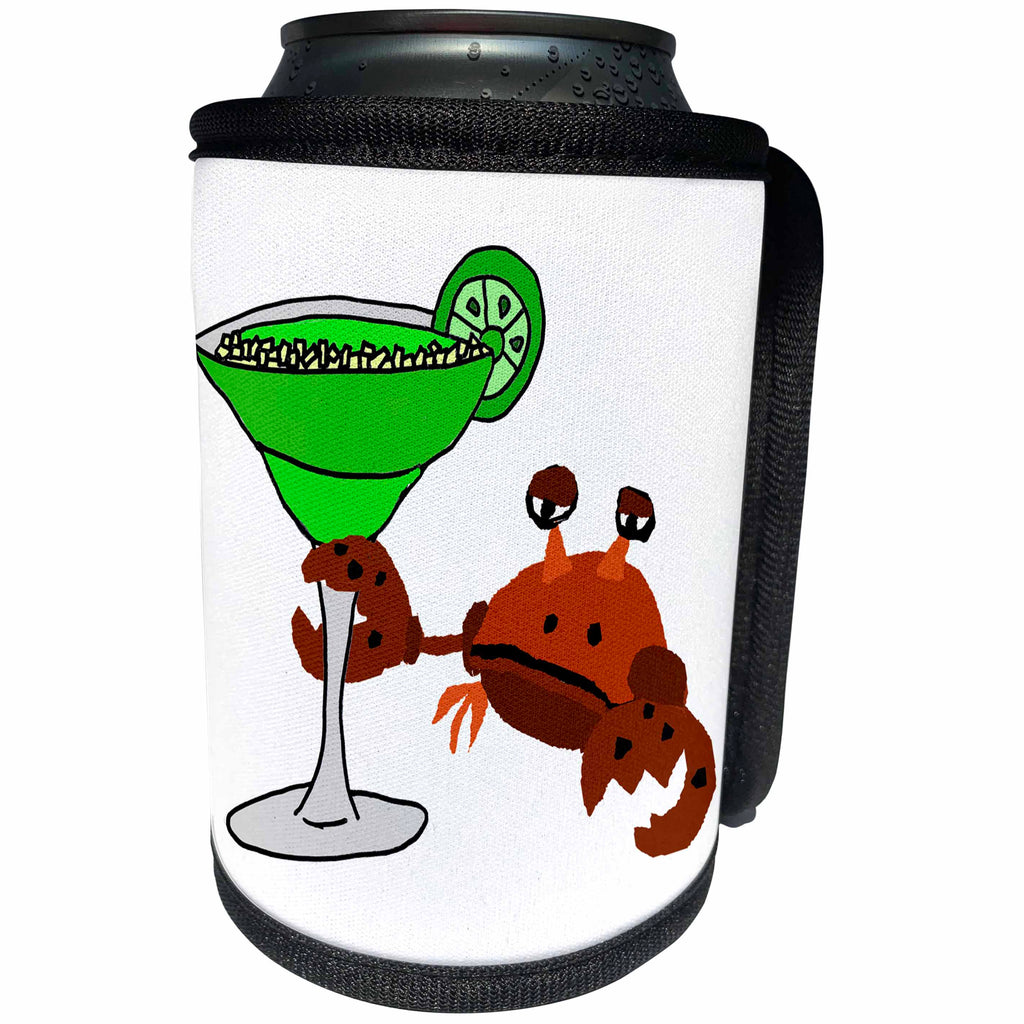 3dRose All Smiles Art Drinking - Funny Cute Crab Drinking Margarita Beach Art - Can Cooler Bottle Wrap (cc_255810)