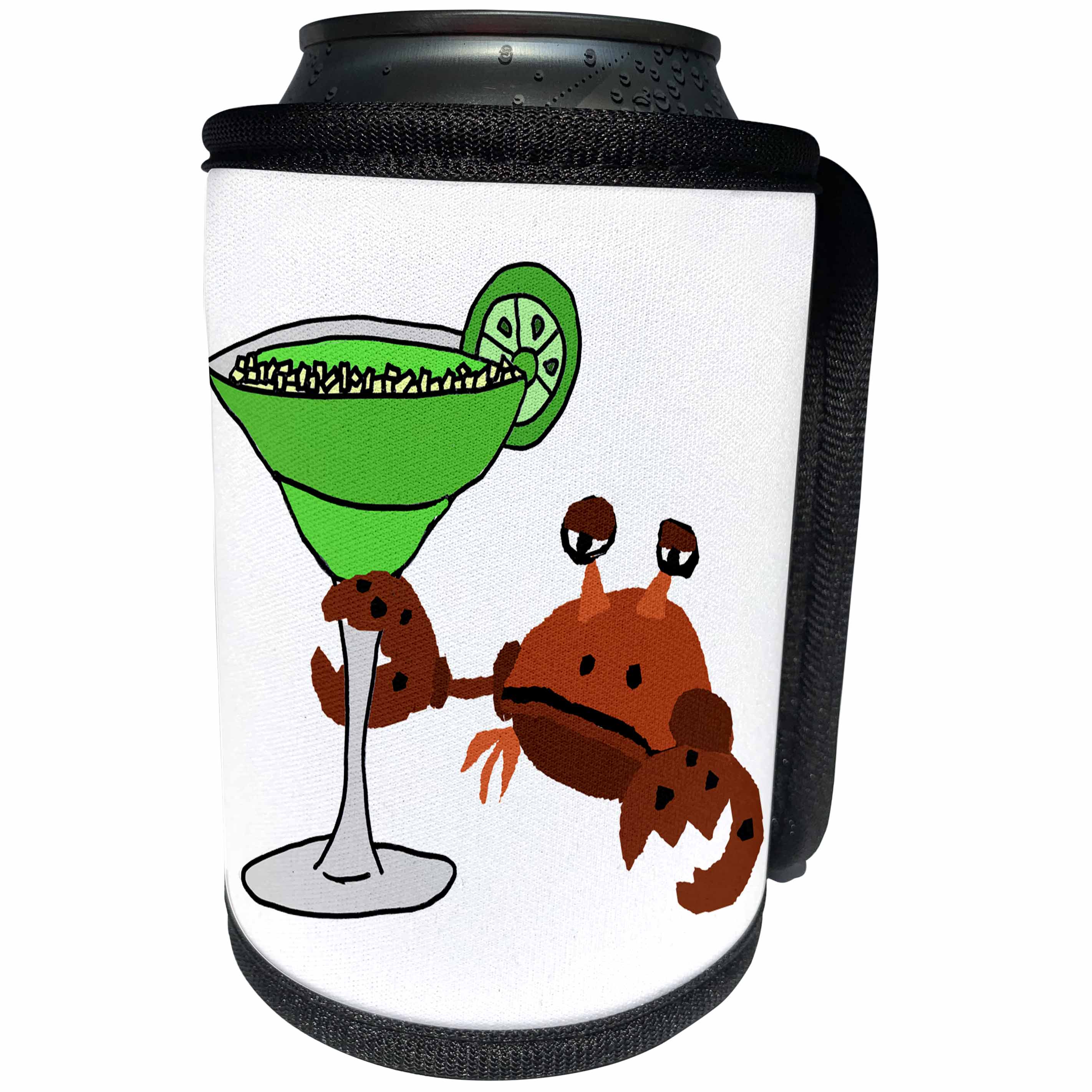 3dRose All Smiles Art Drinking - Funny Cute Crab Drinking Margarita Beach Art - Can Cooler Bottle Wrap (cc_255810)