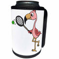 3dRose All Smiles Art Sports and Hobbies - Funny Cute Pink Flamingo Bird Playing Tennis - Can Cooler Bottle Wrap (cc_255811)