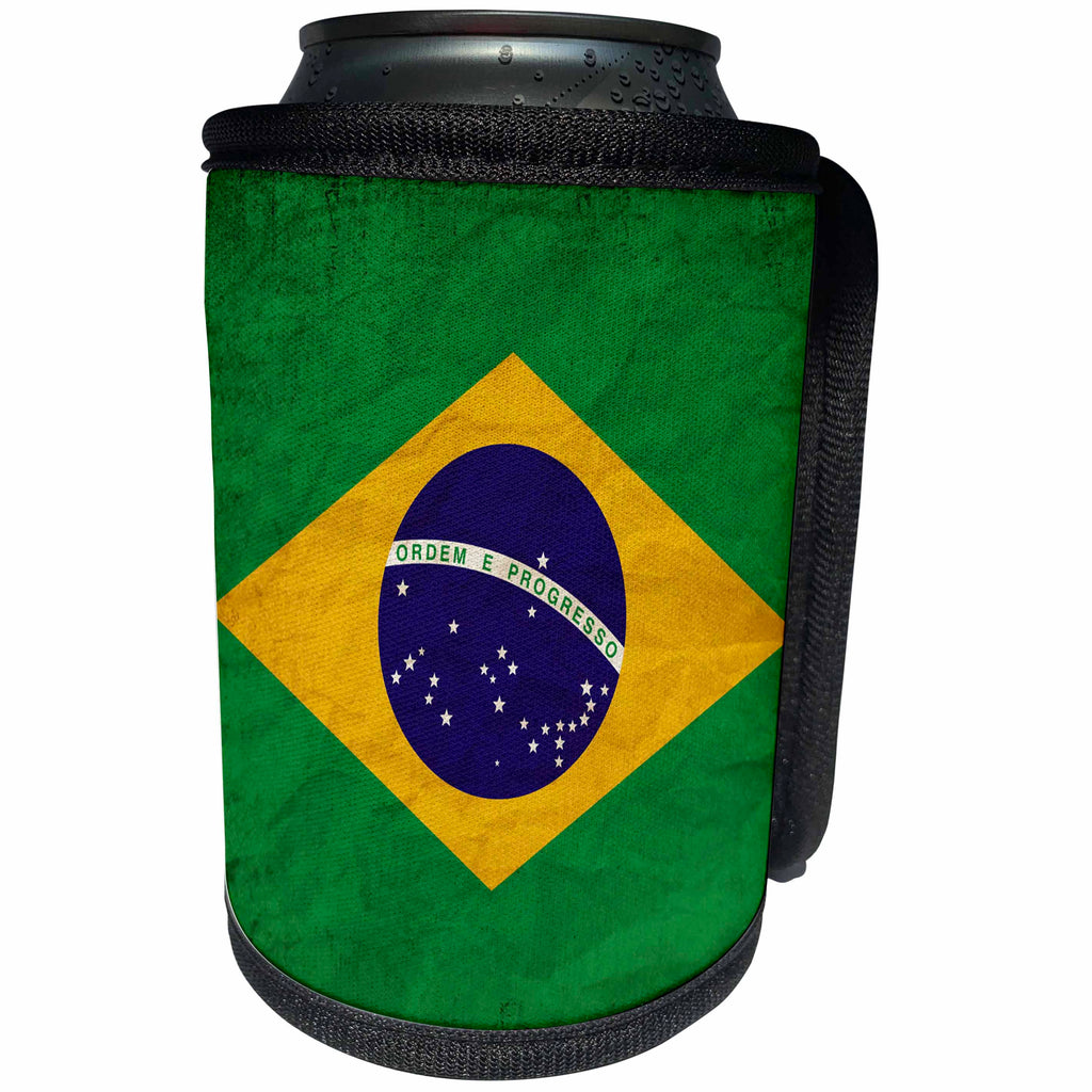 3dRose Sven Herkenrath Flags - Brazilian Flag Old Look Trendy Work - Can Cooler Bottle Wrap (cc_255819)
