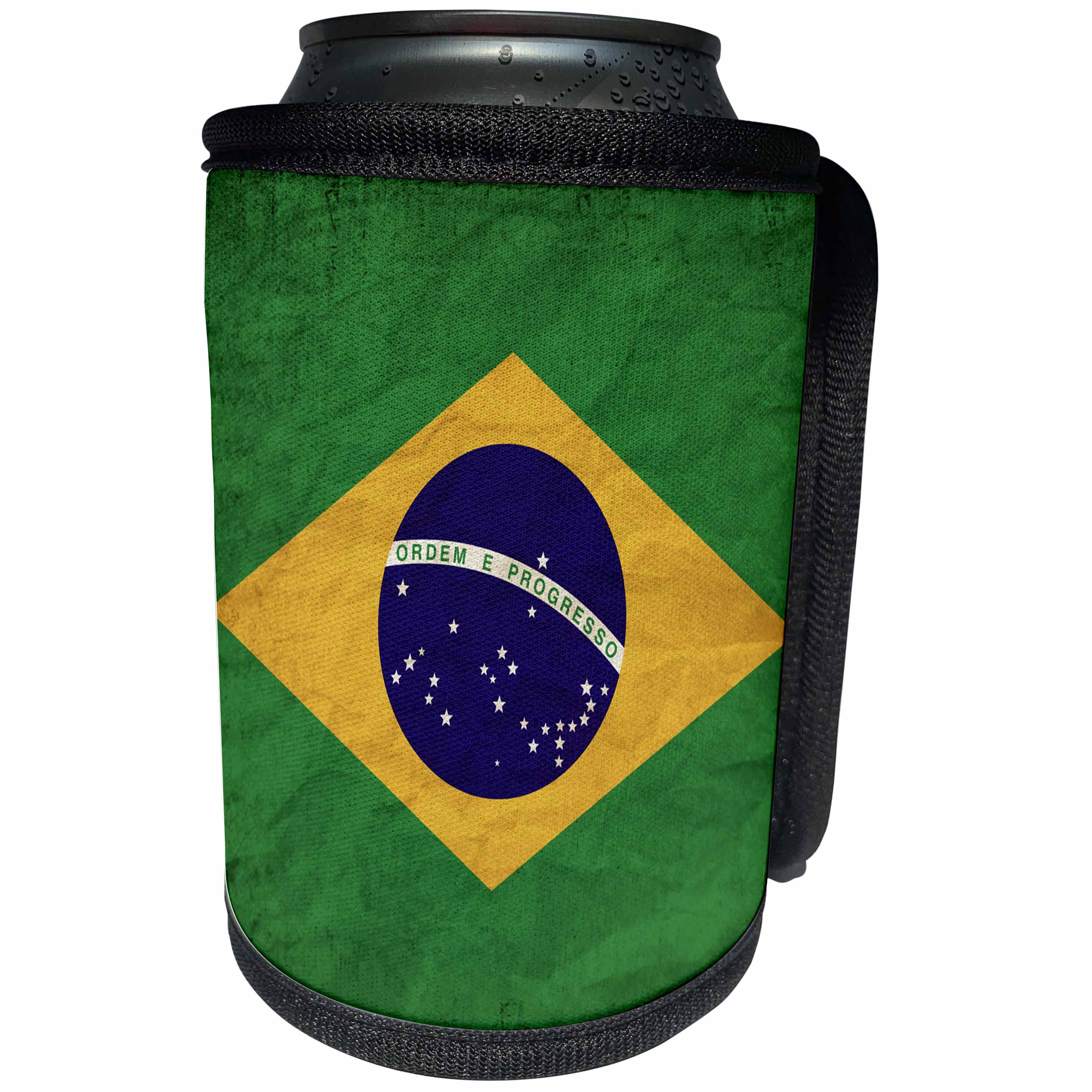 3dRose Sven Herkenrath Flags - Brazilian Flag Old Look Trendy Work - Can Cooler Bottle Wrap (cc_255819)