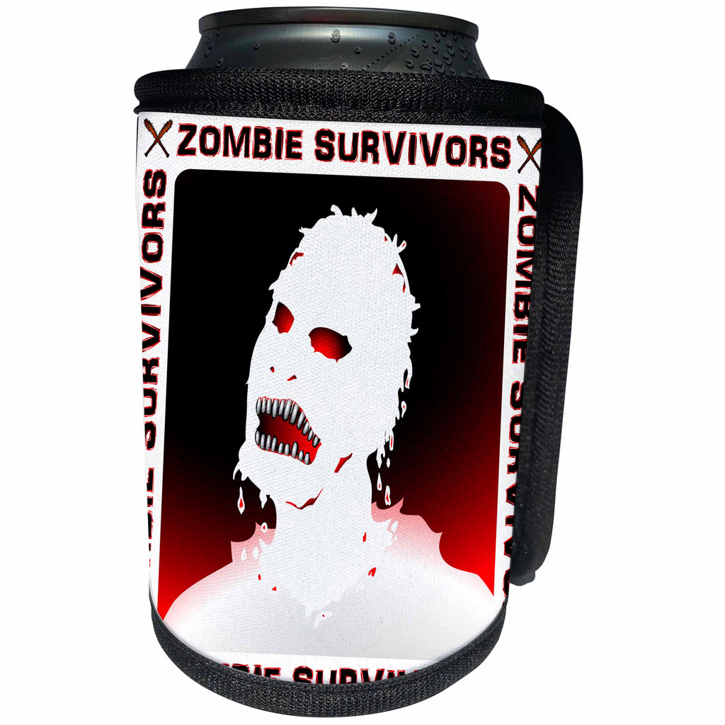3dRose Mark Grace ZOMBIE SURVIVORS Zombies - ZOMBIES white zombie 2 on white - Can Cooler Bottle Wrap (cc_25582)
