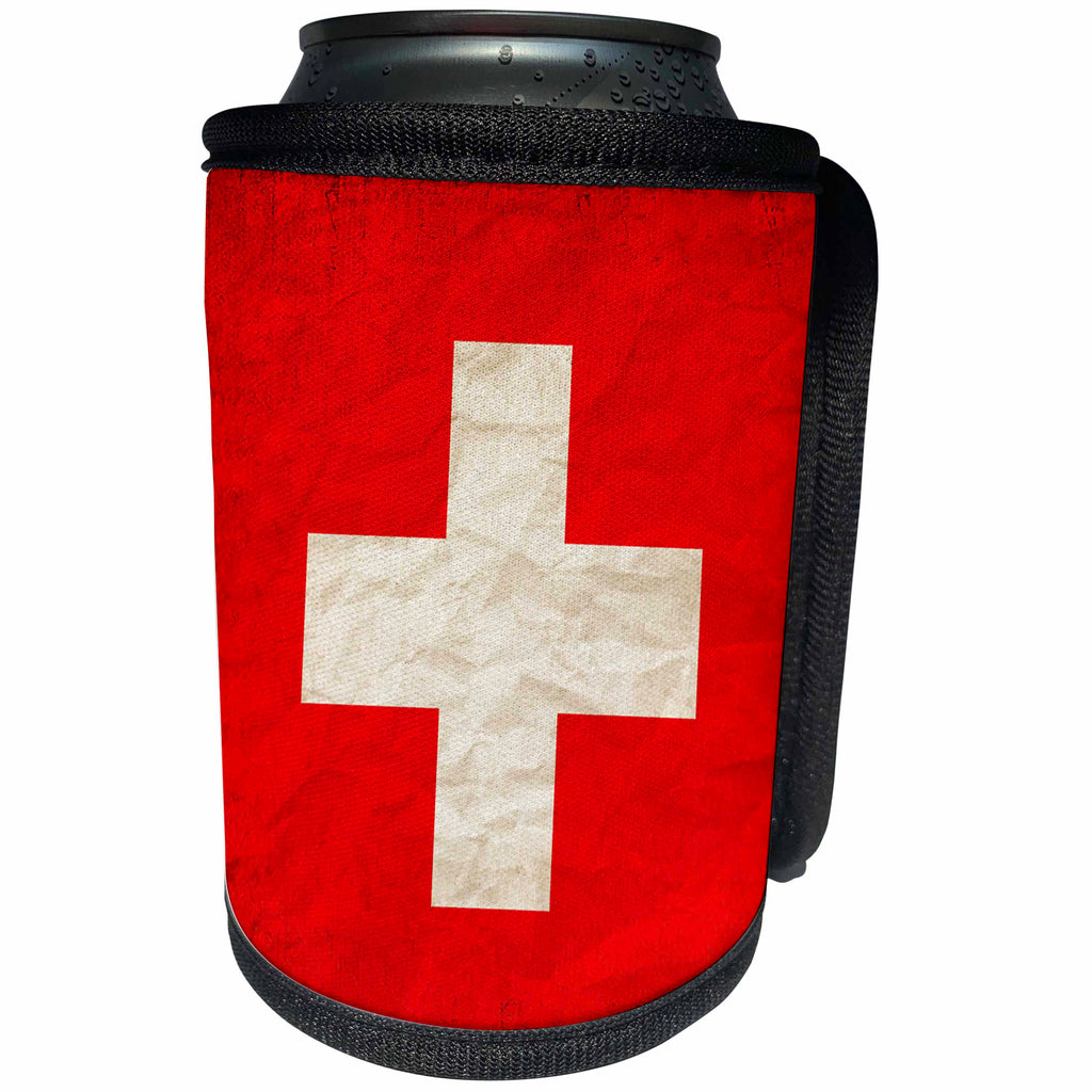 3dRose Sven Herkenrath Flags - Swiss Flag Old Look Trendy Work - Can Cooler Bottle Wrap (cc_255829)