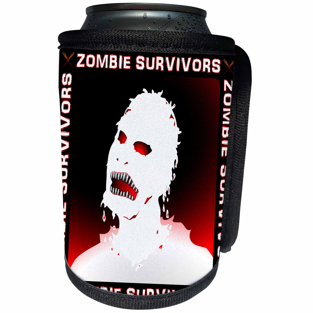 3dRose Mark Grace ZOMBIE SURVIVORS Zombies - ZOMBIES white zombie 2 on black - Can Cooler Bottle Wrap (cc_25583)