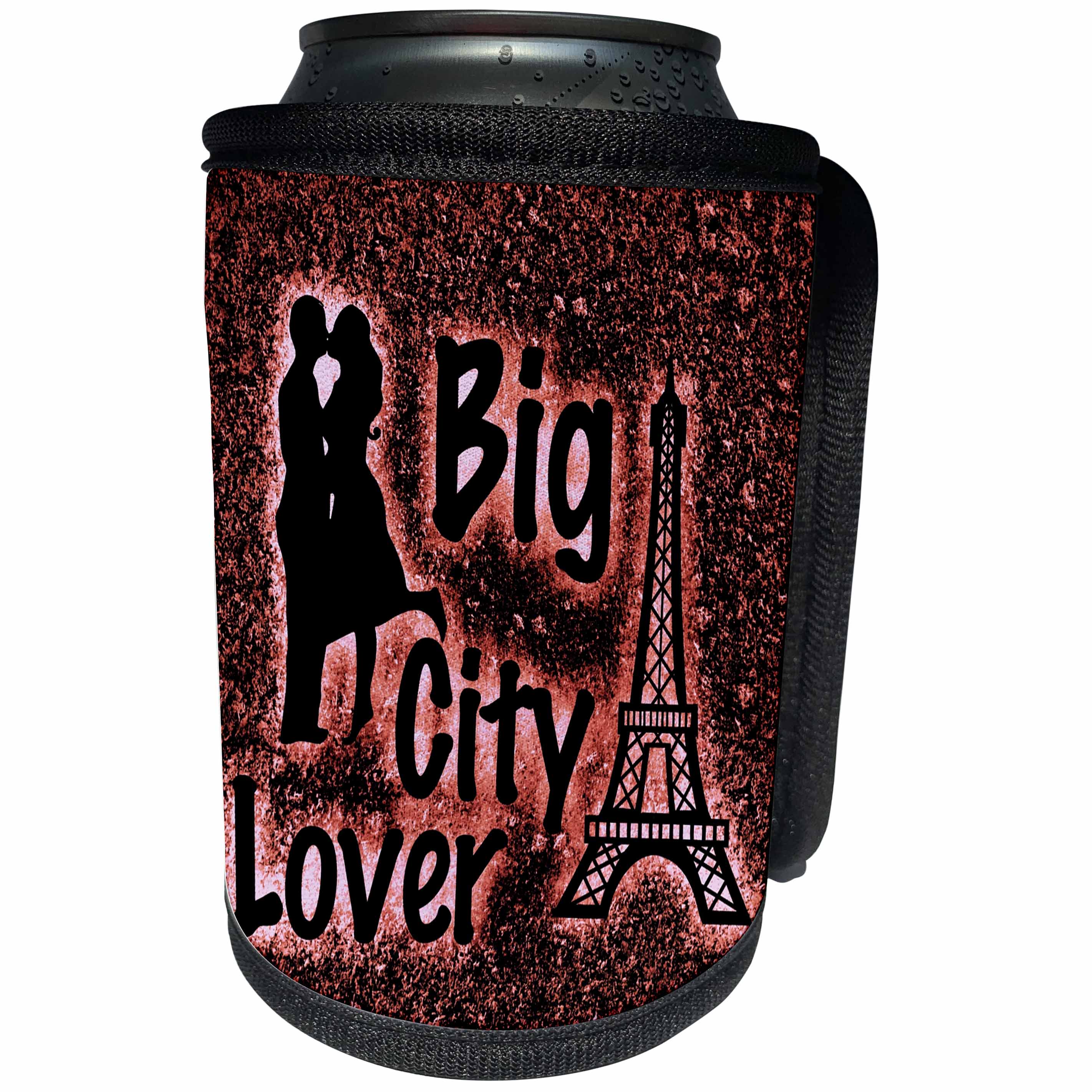 3dRose Sven Herkenrath Quotes - Big City Lover Quote Silhouette of Kissing Couple Eiffel Tower - Can Cooler Bottle Wrap (cc_255846)