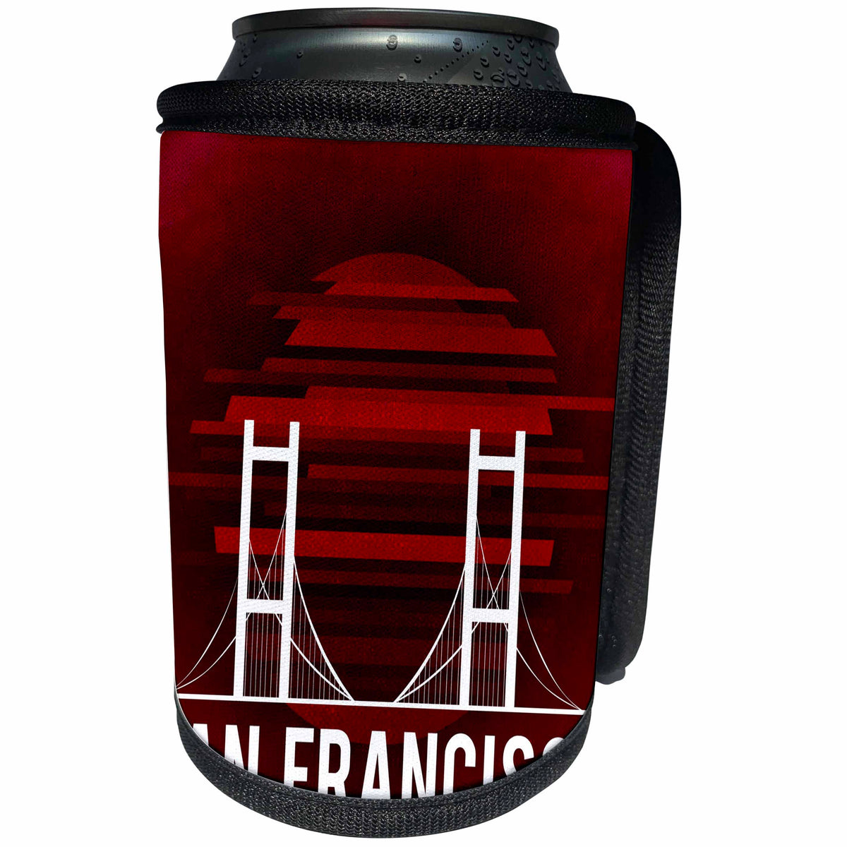 3dRose Sven Herkenrath Cities - Golden Gate Bridge White on Red Background San Francisco - Can Cooler Bottle Wrap (cc_255847)