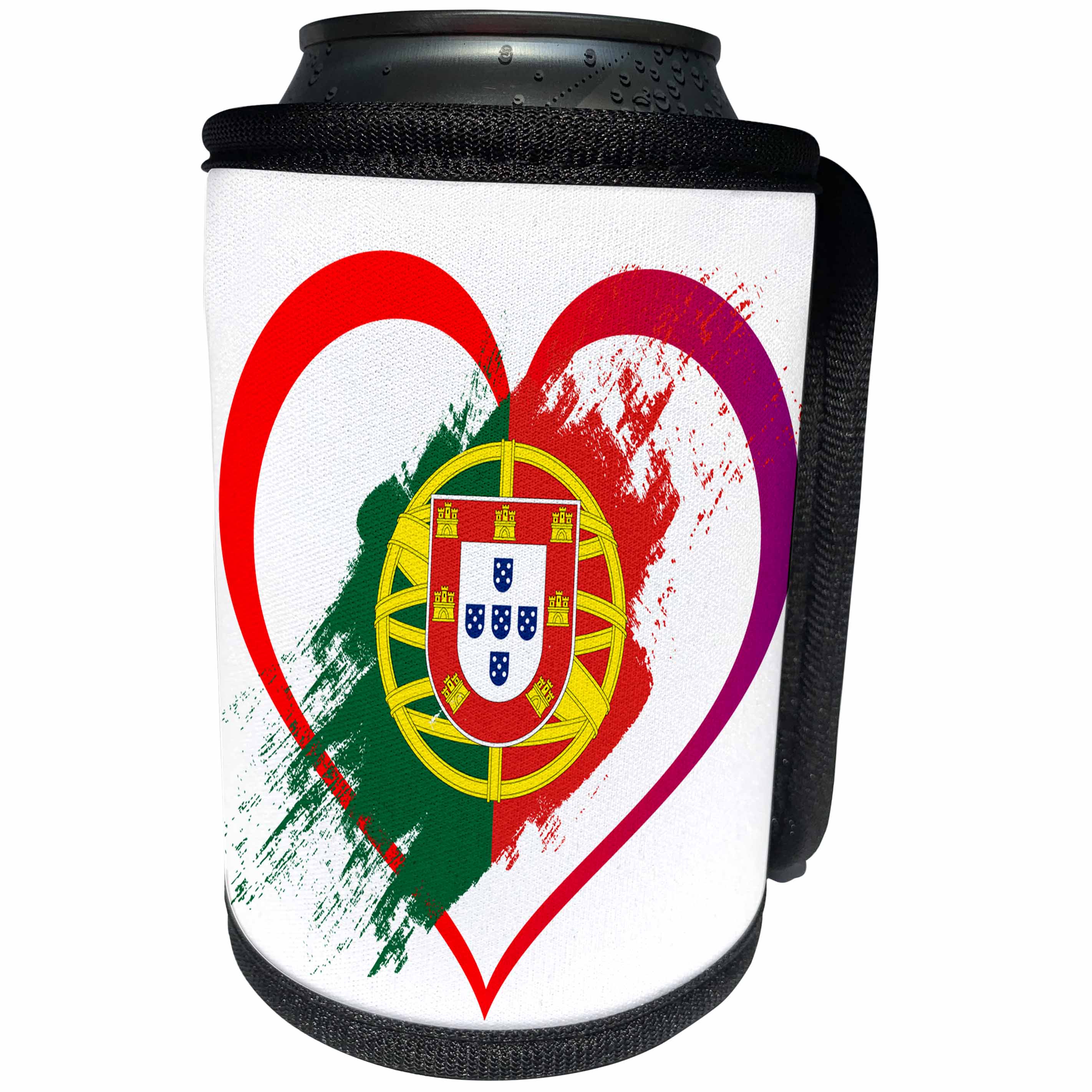 3dRose Sven Herkenrath Flags - Portuguese Flag inside a Heart White Background Trendy Work - Can Cooler Bottle Wrap (cc_255855)