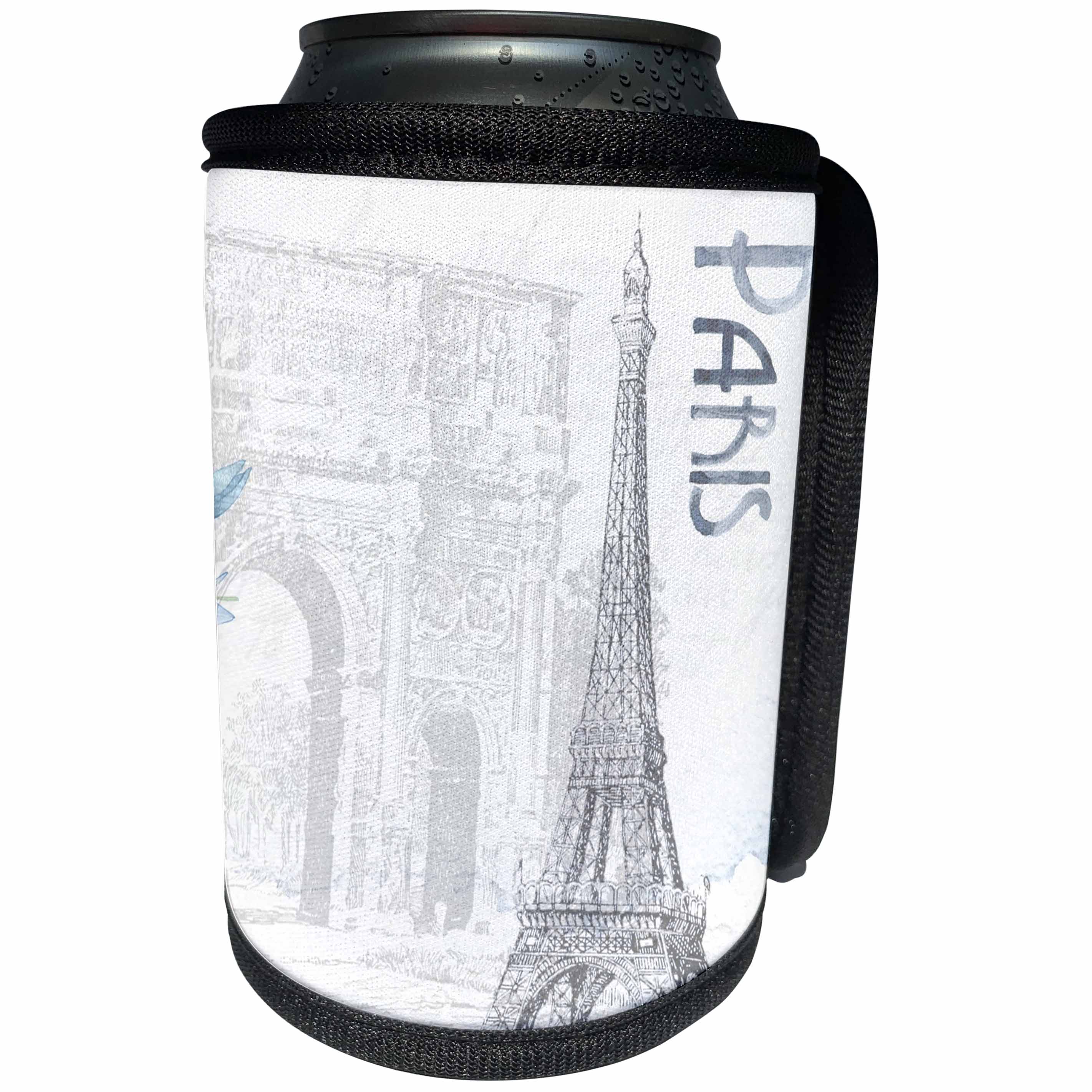 3dRose Sven Herkenrath Cities - Paris Arc de Triomphe and Eiffel Tower on White Background Illustration - Can Cooler Bottle Wrap (cc_255856)