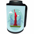 3dRose Sven Herkenrath Cities - Red Statue of Liberty Brooklyn Bridge on Green Platform Trendy Work - Can Cooler Bottle Wrap (cc_255863)