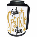 3dRose Sven Herkenrath Quotes - Smile Sparkle Shine Text with Stars in Black and Gold Colors on White Background - Can Cooler Bottle Wrap (cc_255866)