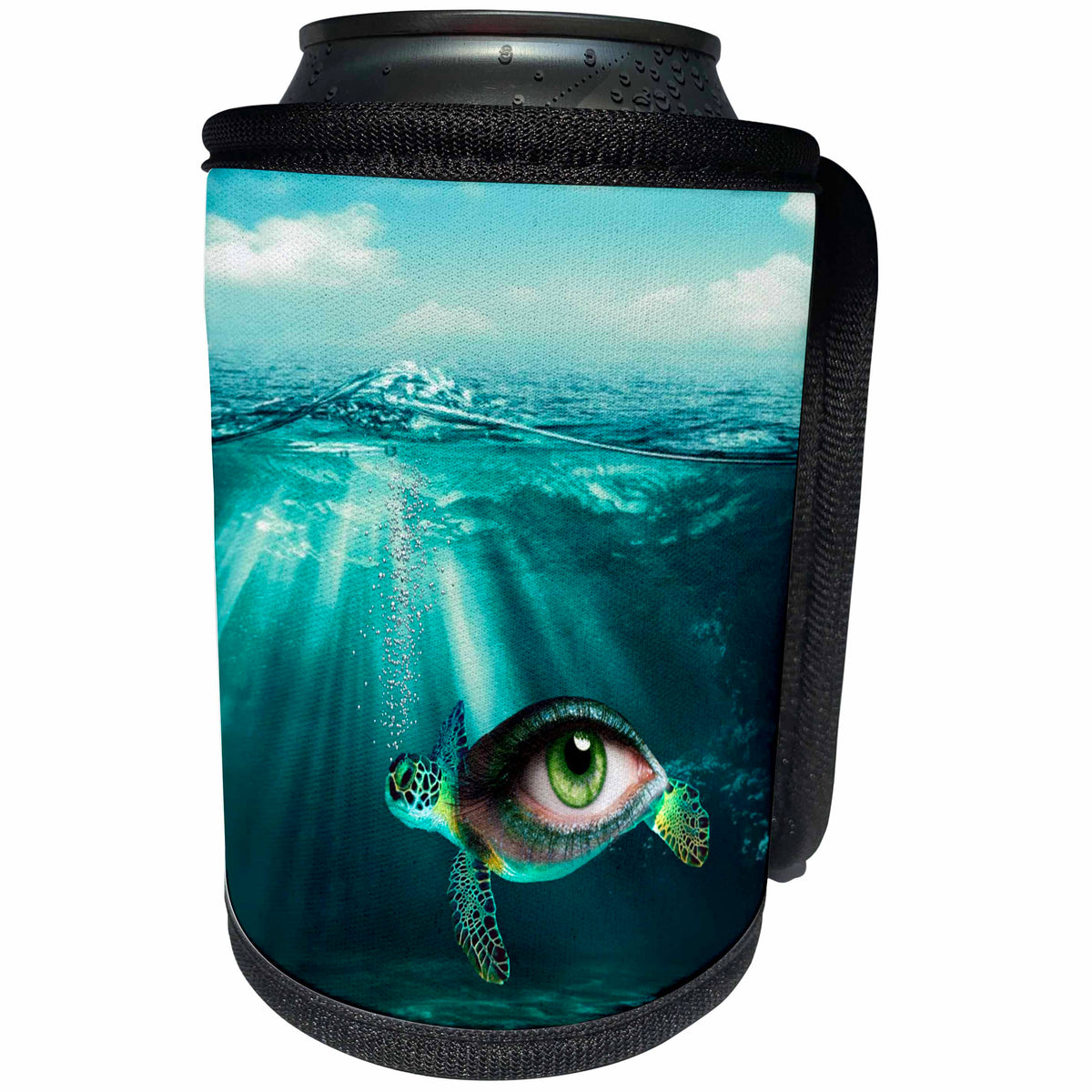 3dRose Sven Herkenrath Fantasy - Photo of an Eye inside a Turtle under Water Fantasy Animal - Can Cooler Bottle Wrap (cc_255868)