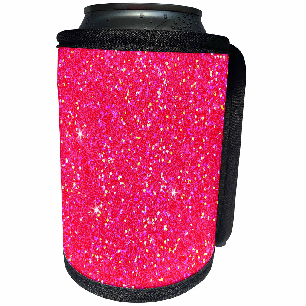 3dRose Sven Herkenrath Abstract - Pink with Gold and White Glittery Looking Pattern - Can Cooler Bottle Wrap (cc_255871)