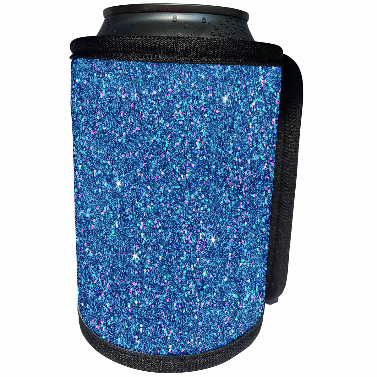 3dRose Sven Herkenrath Abstract - Dark Blue with White and Purple Glittery Looking Pattern - Can Cooler Bottle Wrap (cc_255878)