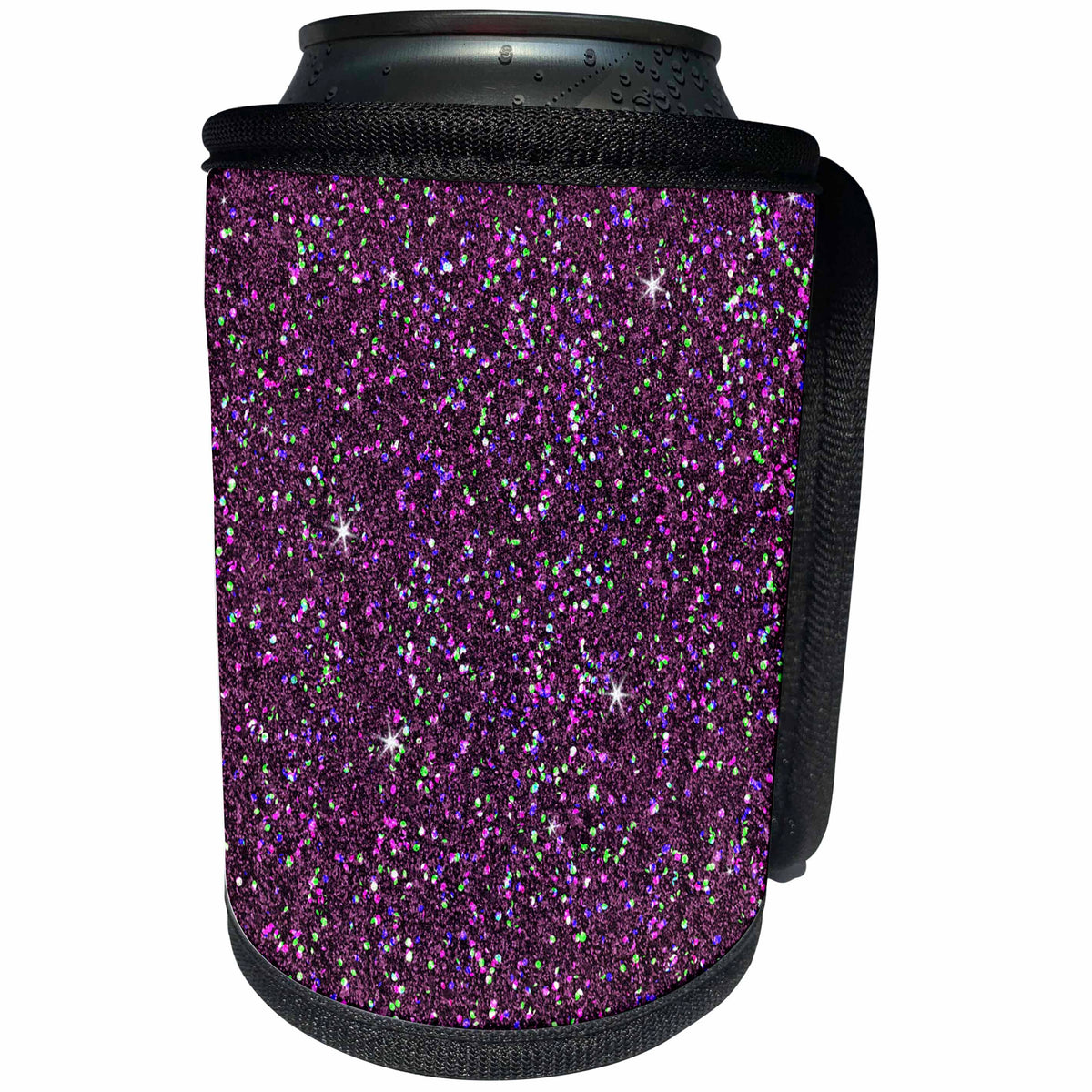 3dRose Sven Herkenrath Abstract - Dark Violet with Green, Purple and White Glittery Looking Pattern - Can Cooler Bottle Wrap (cc_255881)