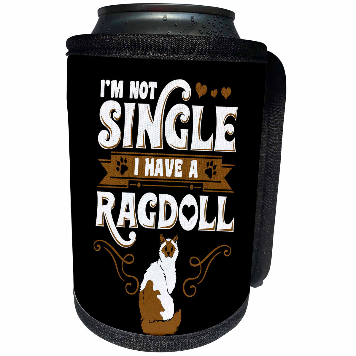 3dRose Sven Herkenrath Quotes - Im not Single I Have a Rag Doll Cat on Black Background Trendy Work - Can Cooler Bottle Wrap (cc_255883)