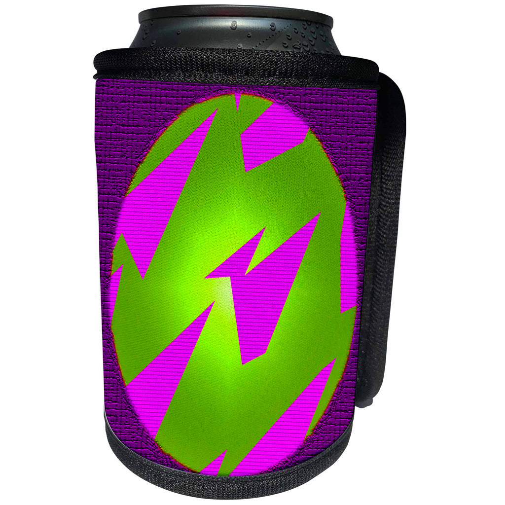 3dRose Jos Fauxtographee- Layers Illuminated - A cool lime green lighted circle with purple shapes inside on plum - Can Cooler Bottle Wrap (cc_255894)