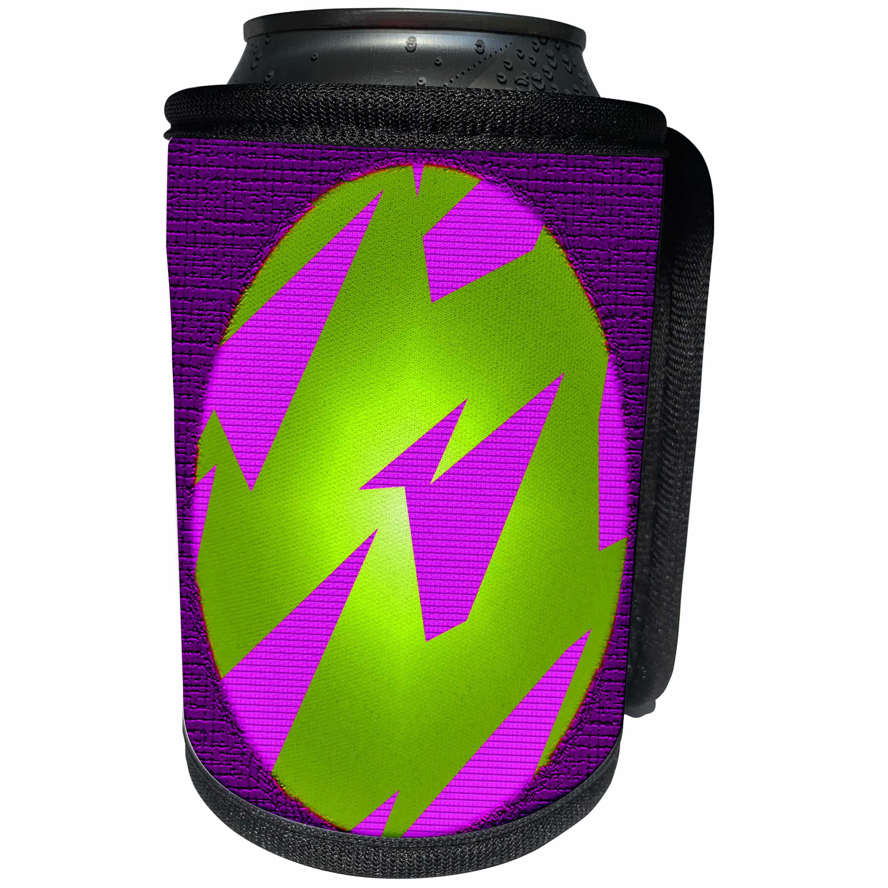 3dRose Jos Fauxtographee- Layers Illuminated - A cool lime green lighted circle with purple shapes inside on plum - Can Cooler Bottle Wrap (cc_255894)