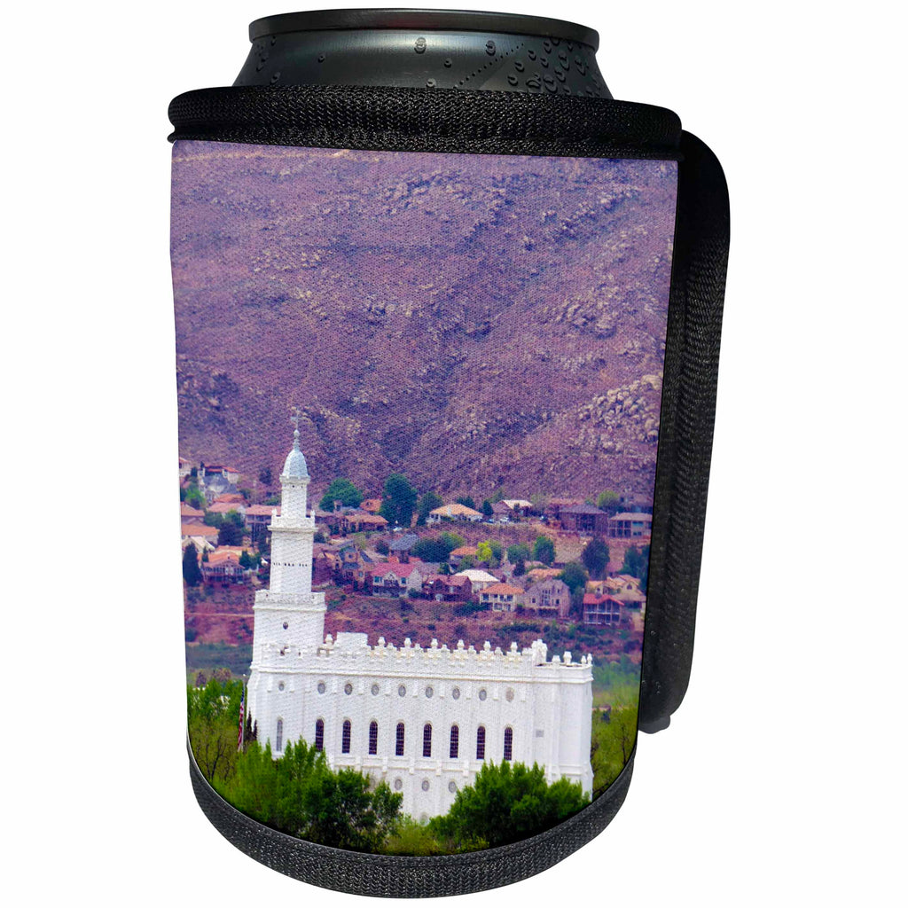 3dRose Jos Fauxtographee- Temple St. George Utah - The St. George Temple in Utah or House of the Lord for LDS people - Can Cooler Bottle Wrap (cc_255909)